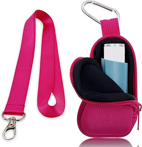 Funda de viaje de neopreno para inhalador de asma, práctica mini bolsa para inhalador para adultos y niños, inhalador no incluido (rosa intenso)