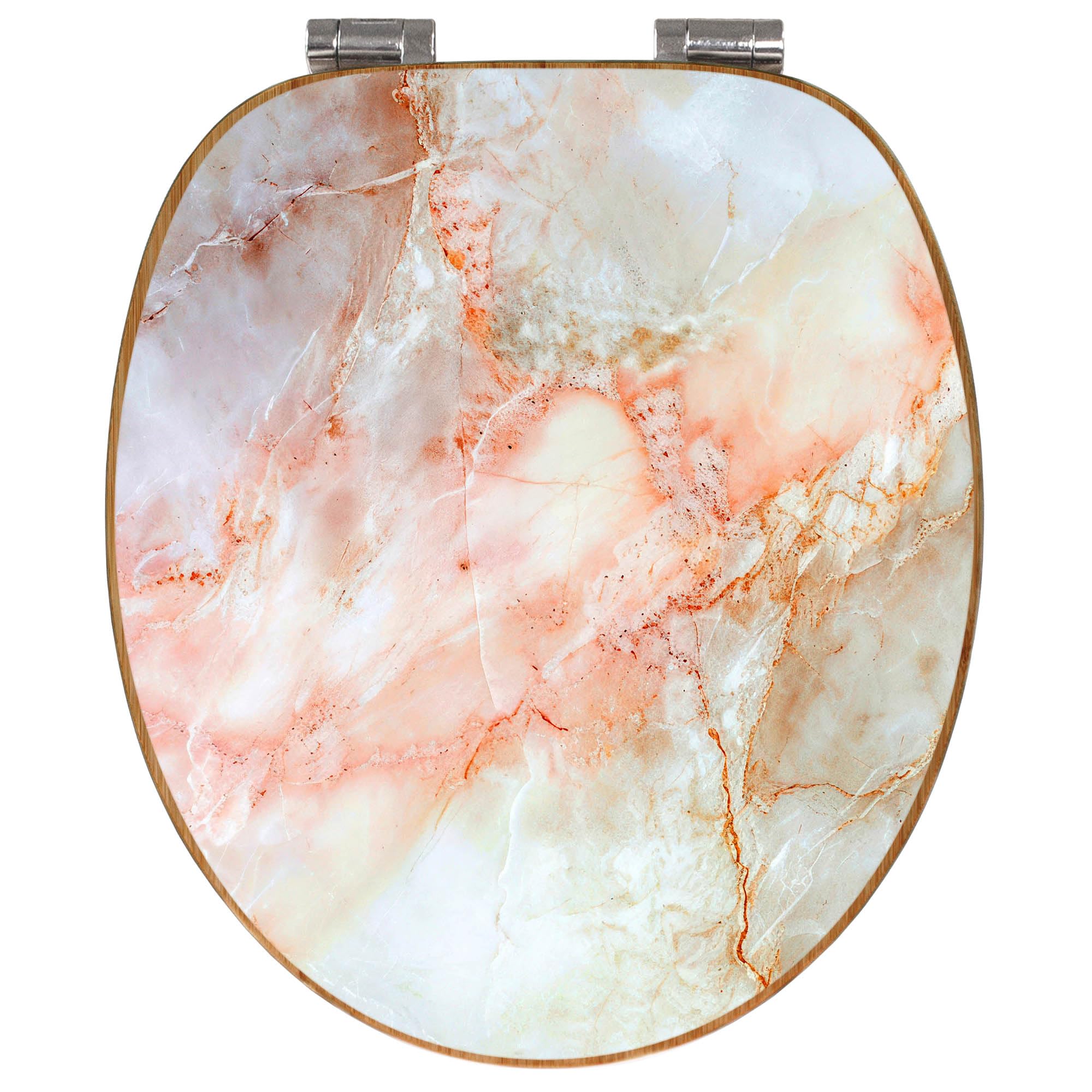 banjado Design WC Sitz Bambus Absenkautomatik 45,8x37,5cm - Toilettendeckel mit Absenkautomatik Holz - hochwertiger Bambus Klodeckel - WC-Sitz für gängigen Toiletten - Motiv Rosa Marmor