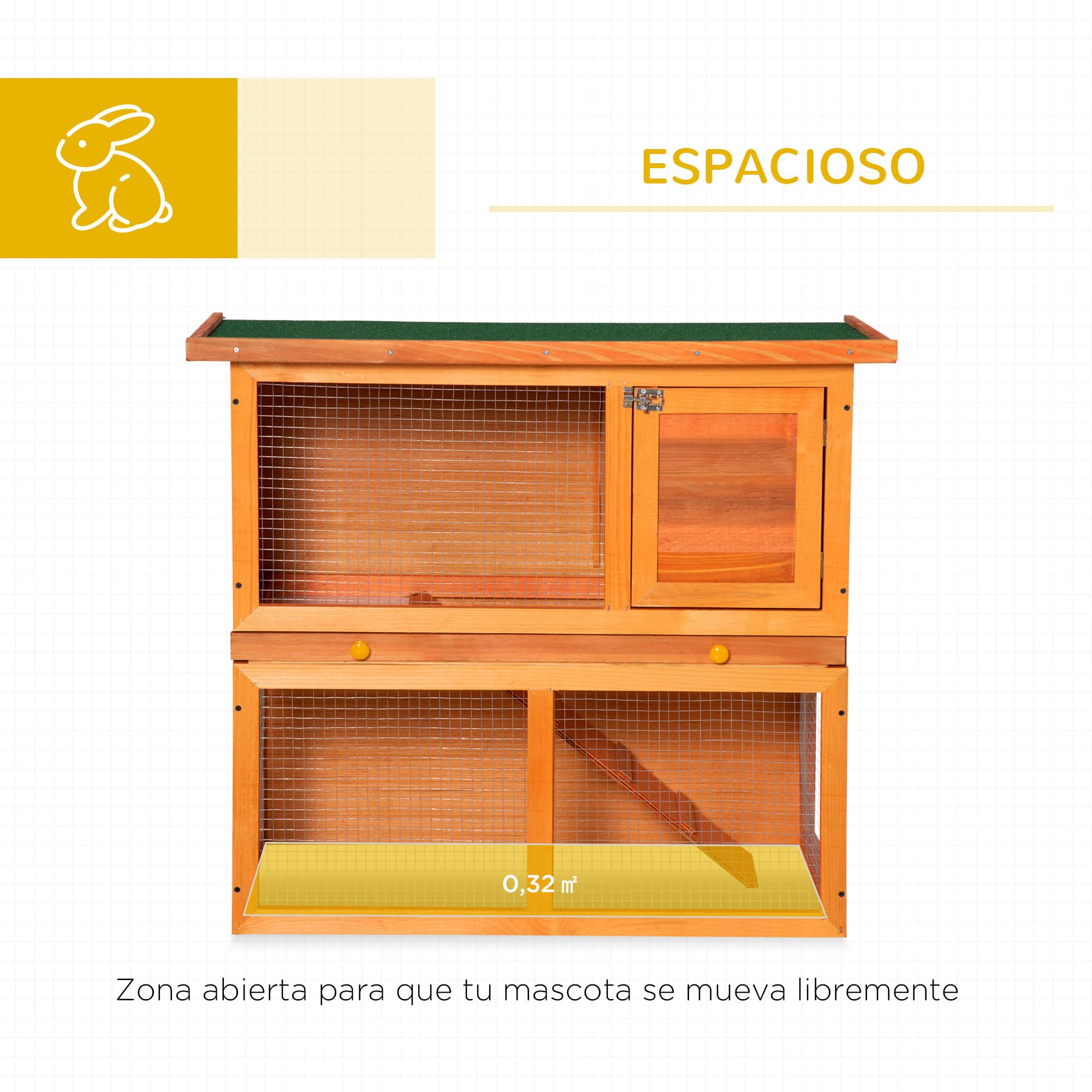 PawHut Conejera Madera Jaula para Conejos 90x45x80cm
