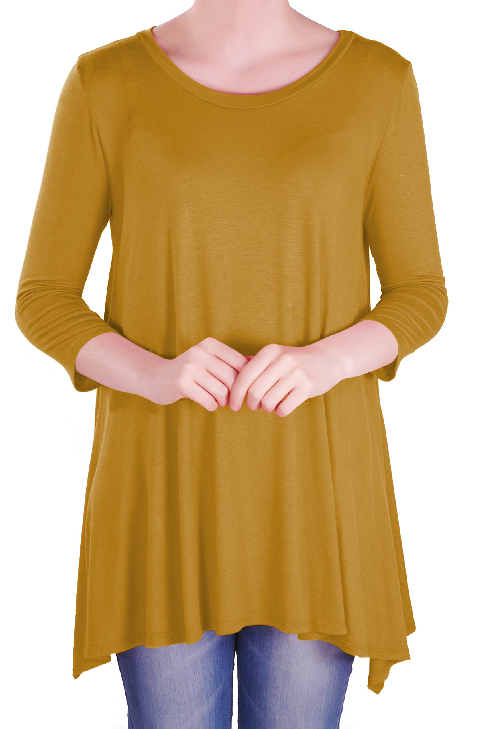 Eye Catch Women's Mustard - Reva Round Neck Flared 3/4 Sleeve Tunic T Shirts Tops Blouse Size 20