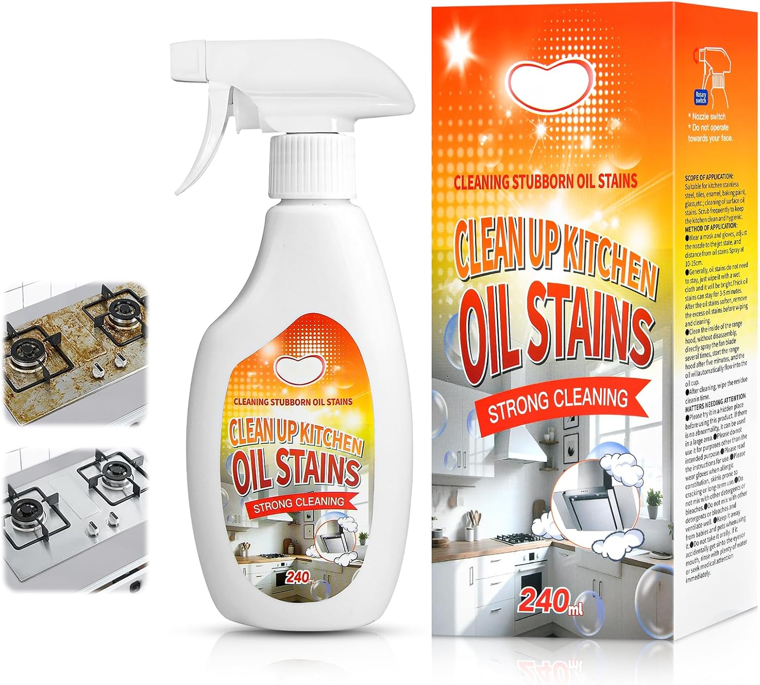 Heavy Grease Cleaner, 240ml Degreaser Kitchen Heavy Duty, Effective Grease Remover with Mild Formula Quick Decomposition, Kitchen Degreaser, Stain Remover for Stove, Oil Removers Easy to Clean