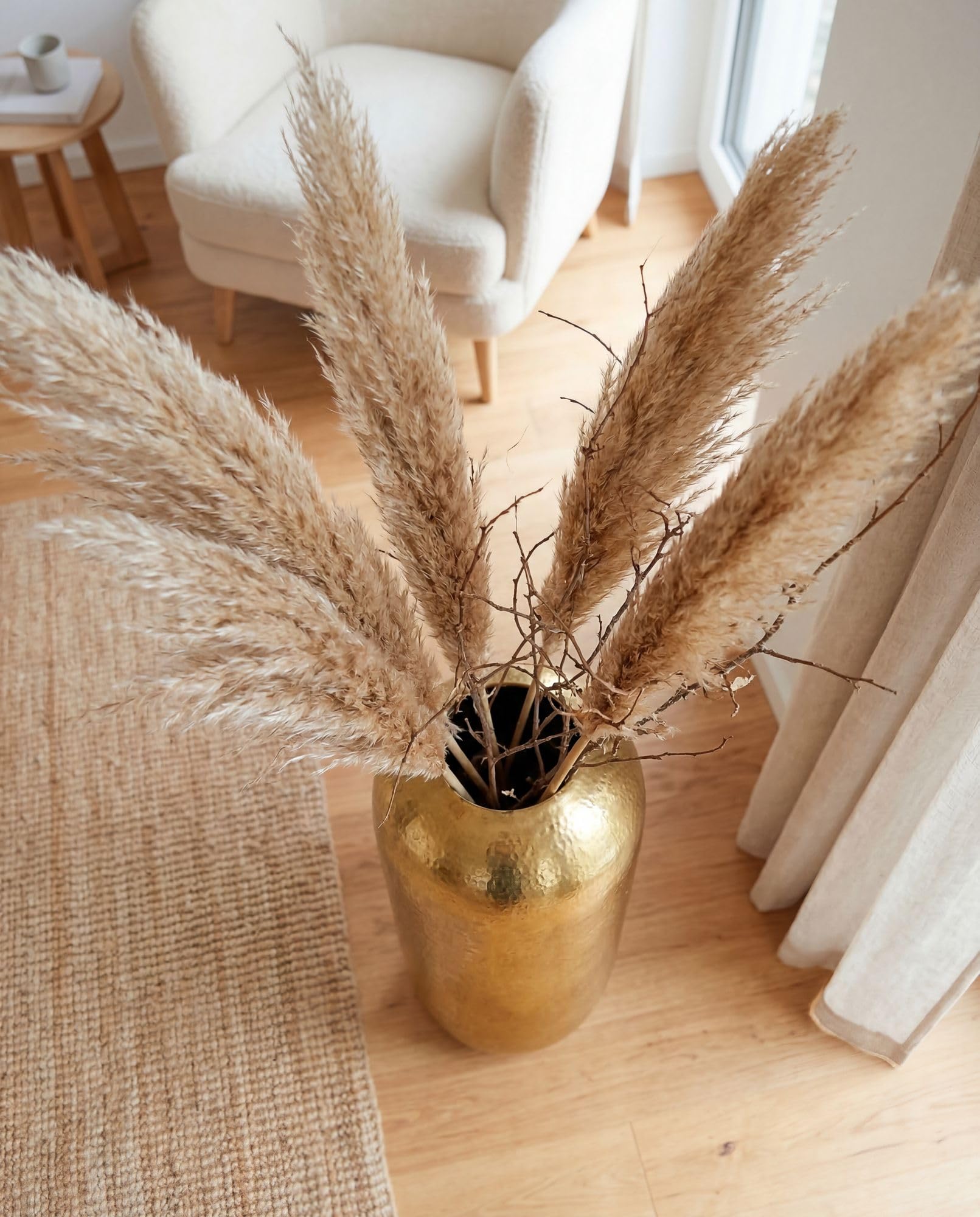 FineBuy Bodenvase 60 cm Aluminium Gold Rund, Standvase | große Dekovase mit gehämmerter Oberfläche, Blumenvase handgefertigt, Wohndeko für Wohnzimmer und Flur