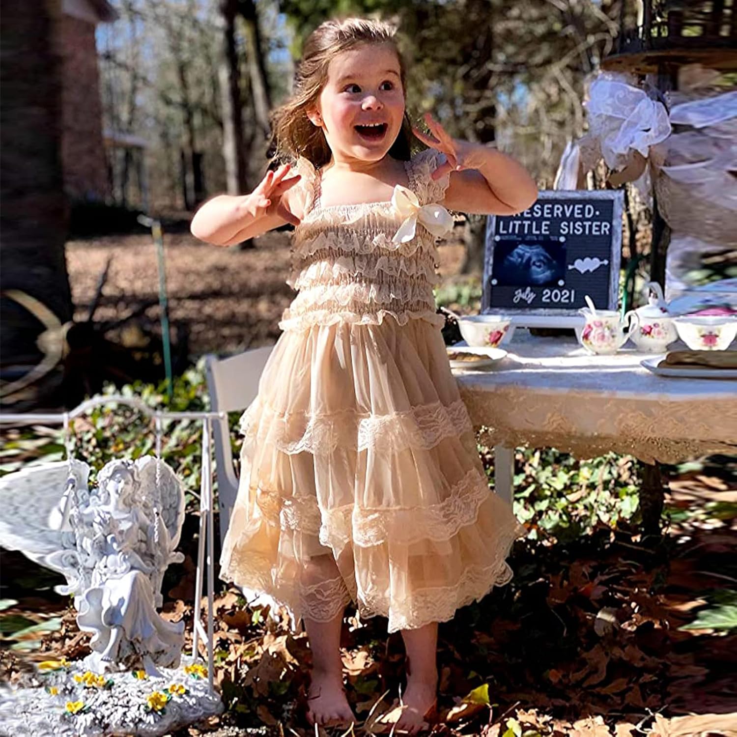 Ever Fairy lace Flower Rustic Burlap Girl Baby Country Wedding Flower Dress