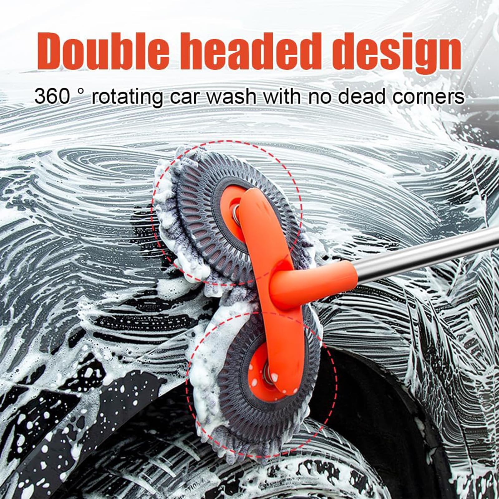 Cepillo retráctil de doble cabezal para lavado de coche, giratorio de 360°, mango largo, cepillo de limpieza de coche, microfibra de chenilla, no daña la pintura, sin arañazos (juego individual + 1
