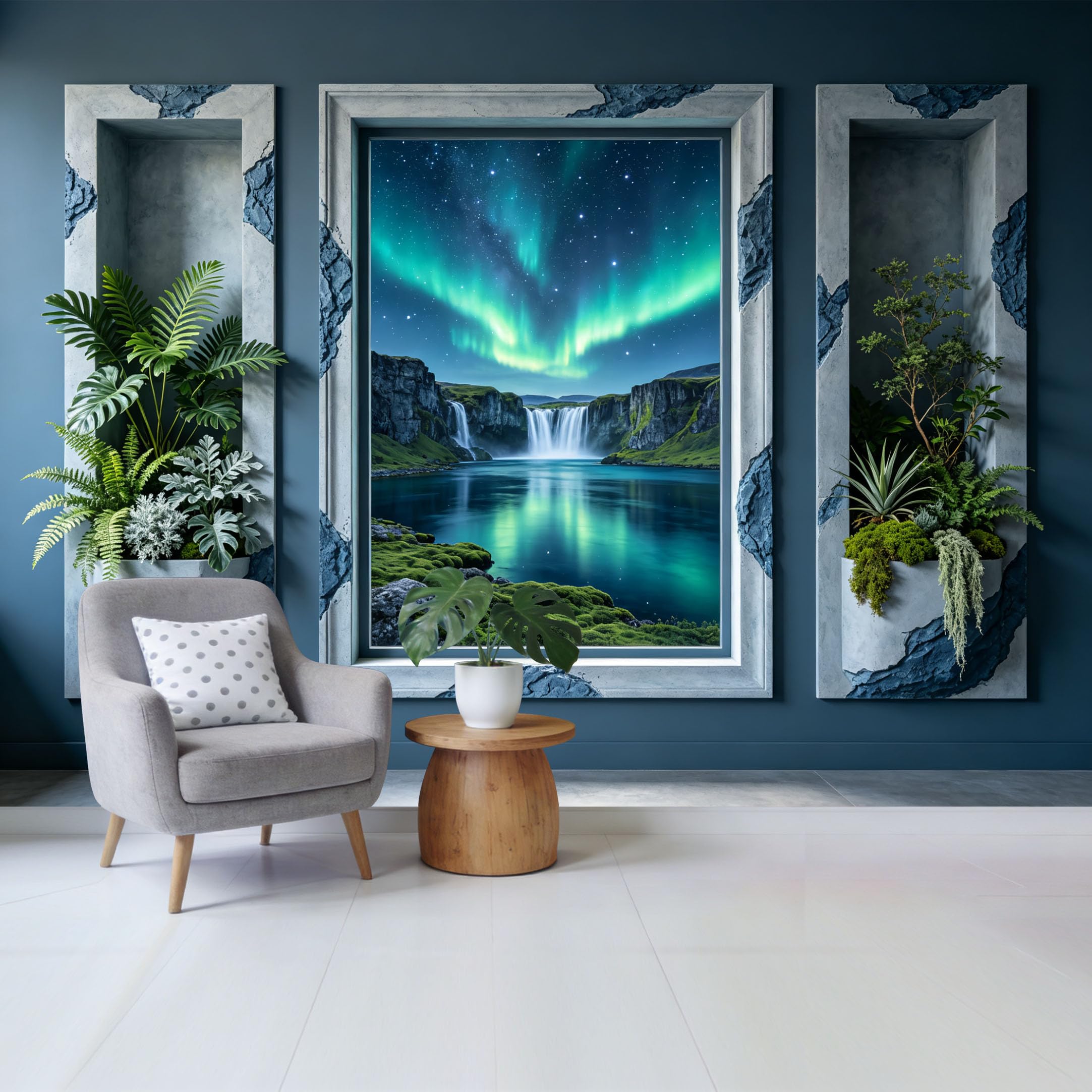 Custom Size Wall Mural Nordic Aurora Borealis Waterfall Landscape Removable Self Adhesive Fabric Home Wall Decor for Living Room Bedroom Bathroom