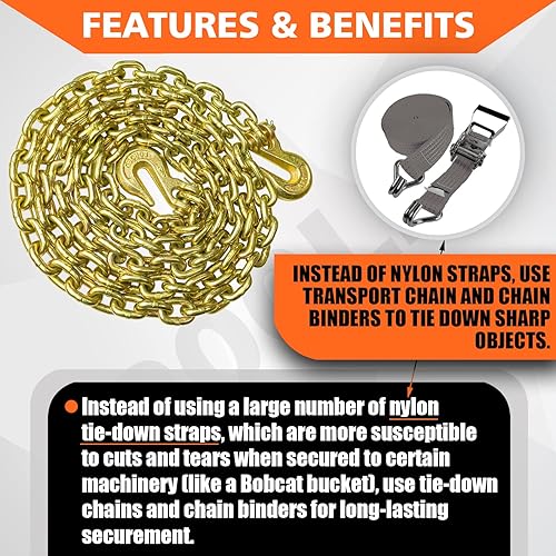 Miniatura 47 de G80 - Cadena de transporte de 3/8 pulgadas x 25 pies de seguridad/carpeta con ganchos de agarre de horquilla 7,100 libras, cadena de registro