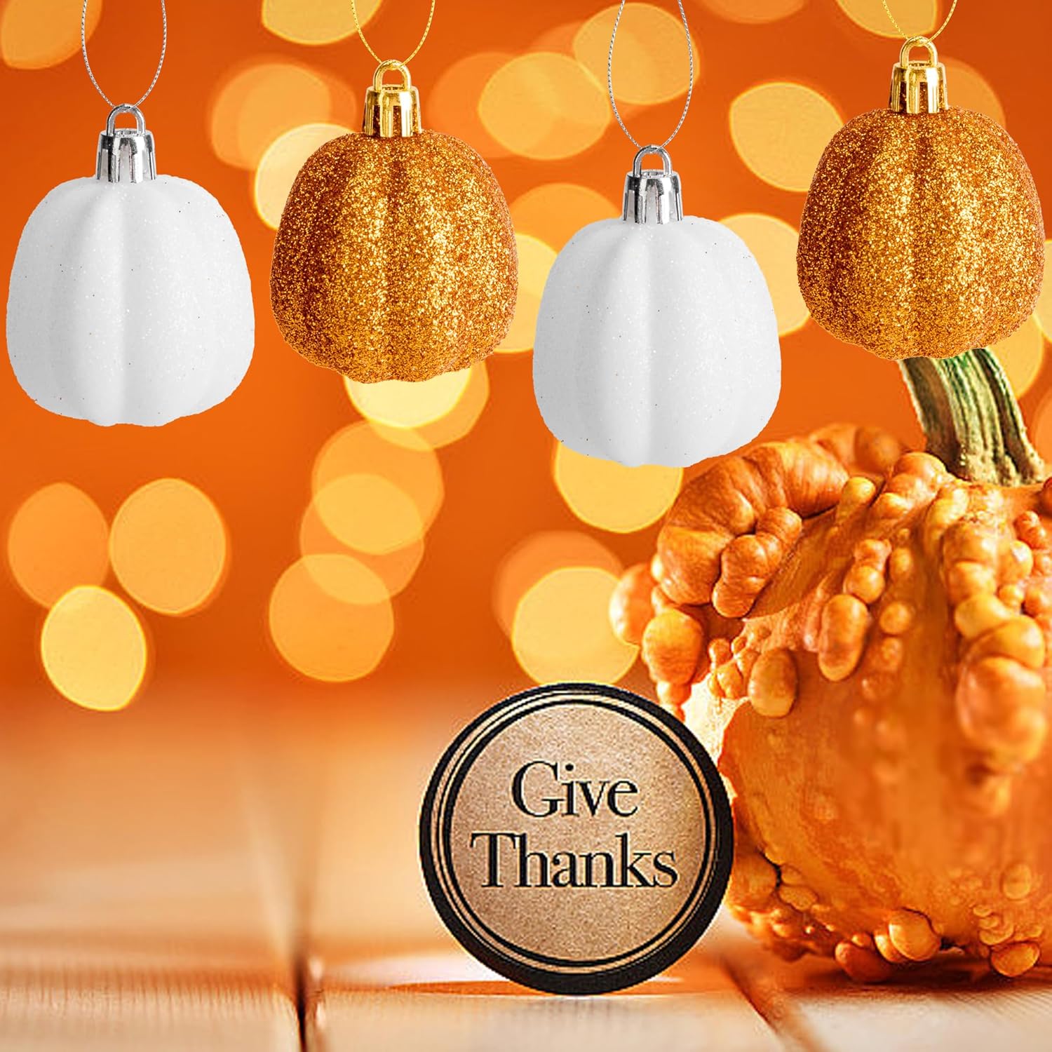 16 Pcs Fall Thanksgiving Pumpkin Hanging Ornaments- 2.2" x 1.8" Glitter Fall Pumpkin Tree Ornaments- Shatterproof Farmhouse Rustic Hanging Pumpkins Decoration for Autumn Thanksgiving Xmas Home Decor - Image 5