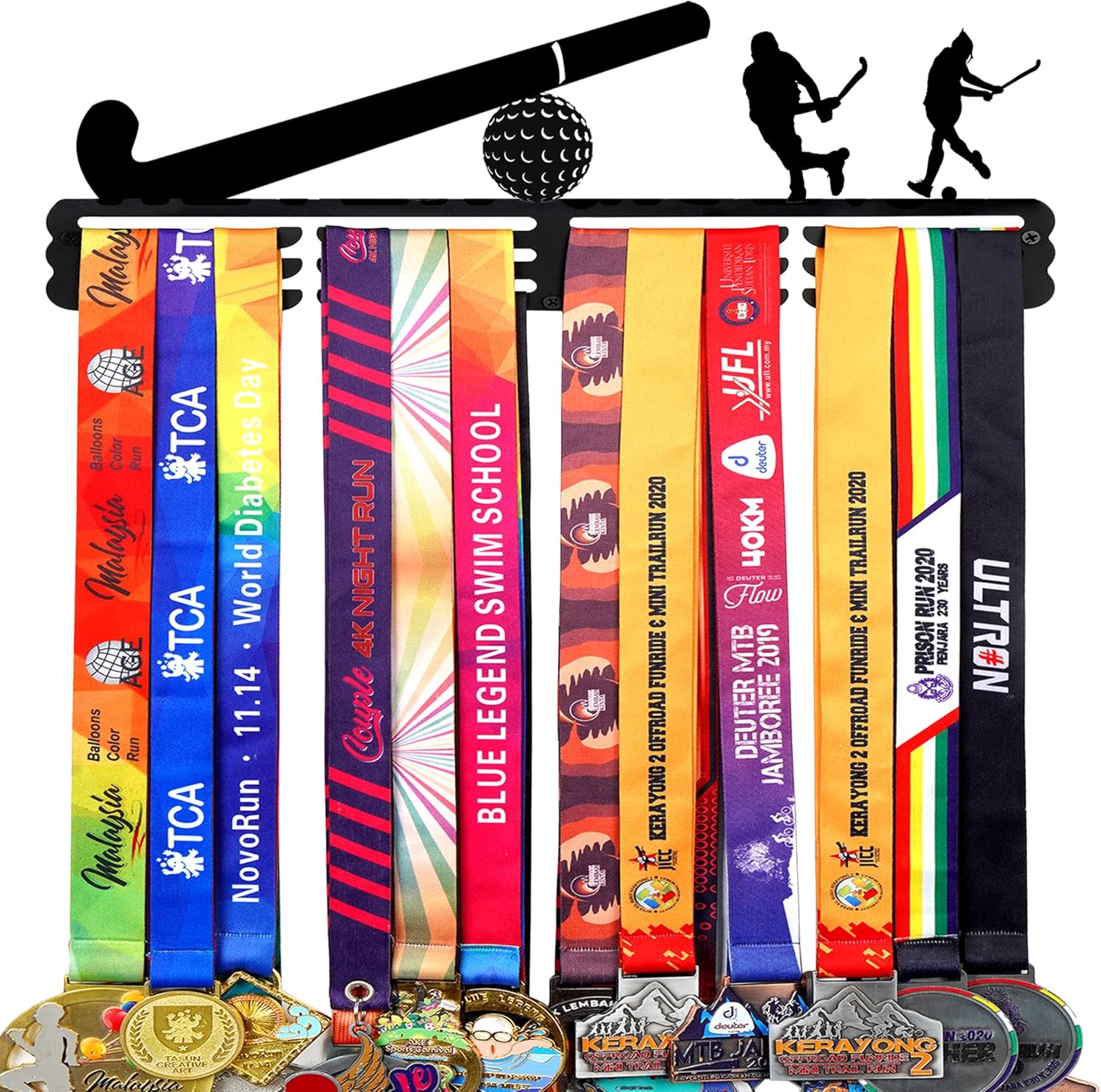 Goutoports Personalized Medal Display Hanger - Holds up to 60 Awards Durable Metal Rack for Hockey Player Trophies Decor Sports Memorabilia Wall Organizer Gift Athletes Kids and Sport Fan