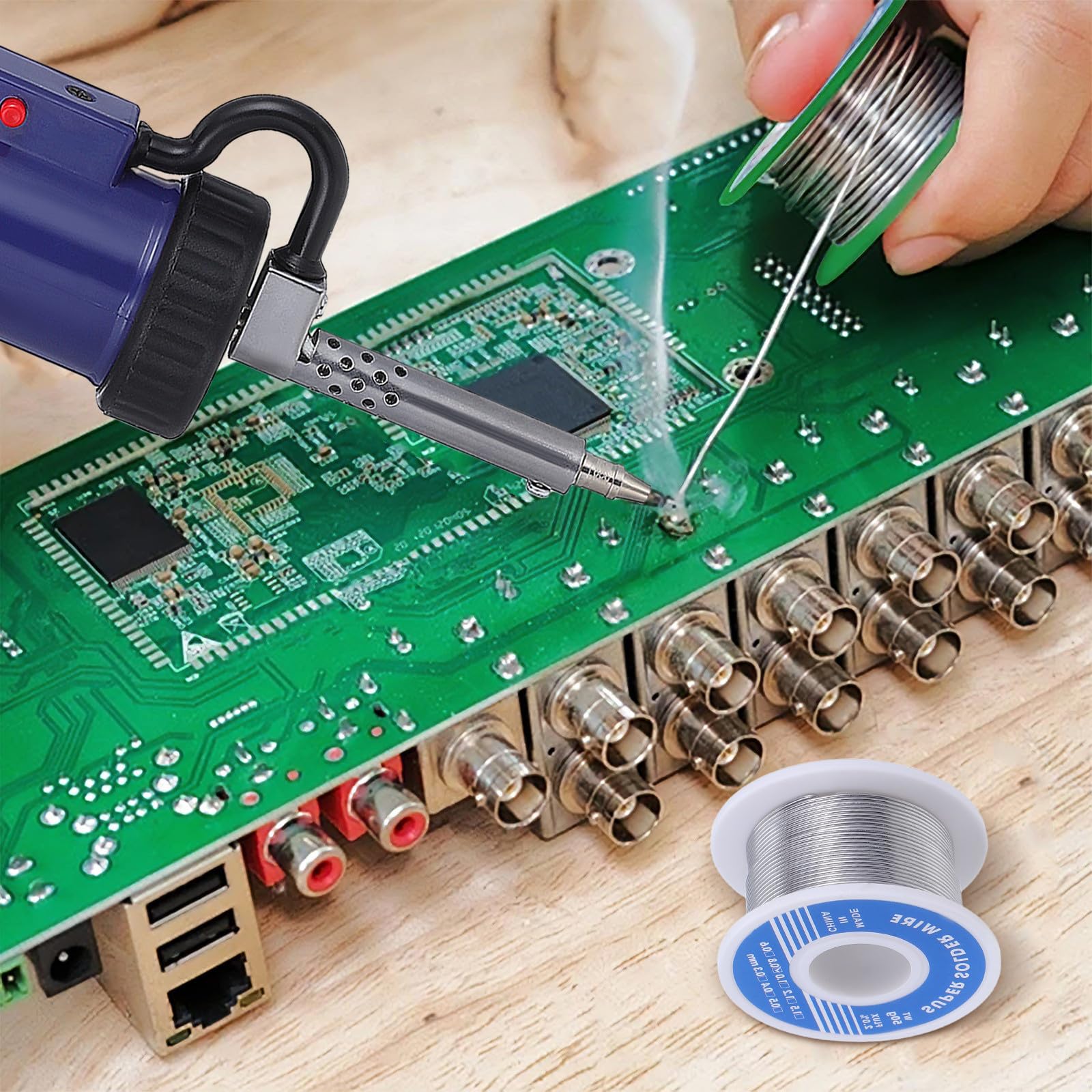 CALLARON Pompa Dissaldante Elettrica, Solder Sucker Tool, 350w, 30w, Ac220v, Blu, con Ugelli di Aspirazione e Ugelli Sostituibili per Manutenzione di Apparecchi Elettronici e Pcb