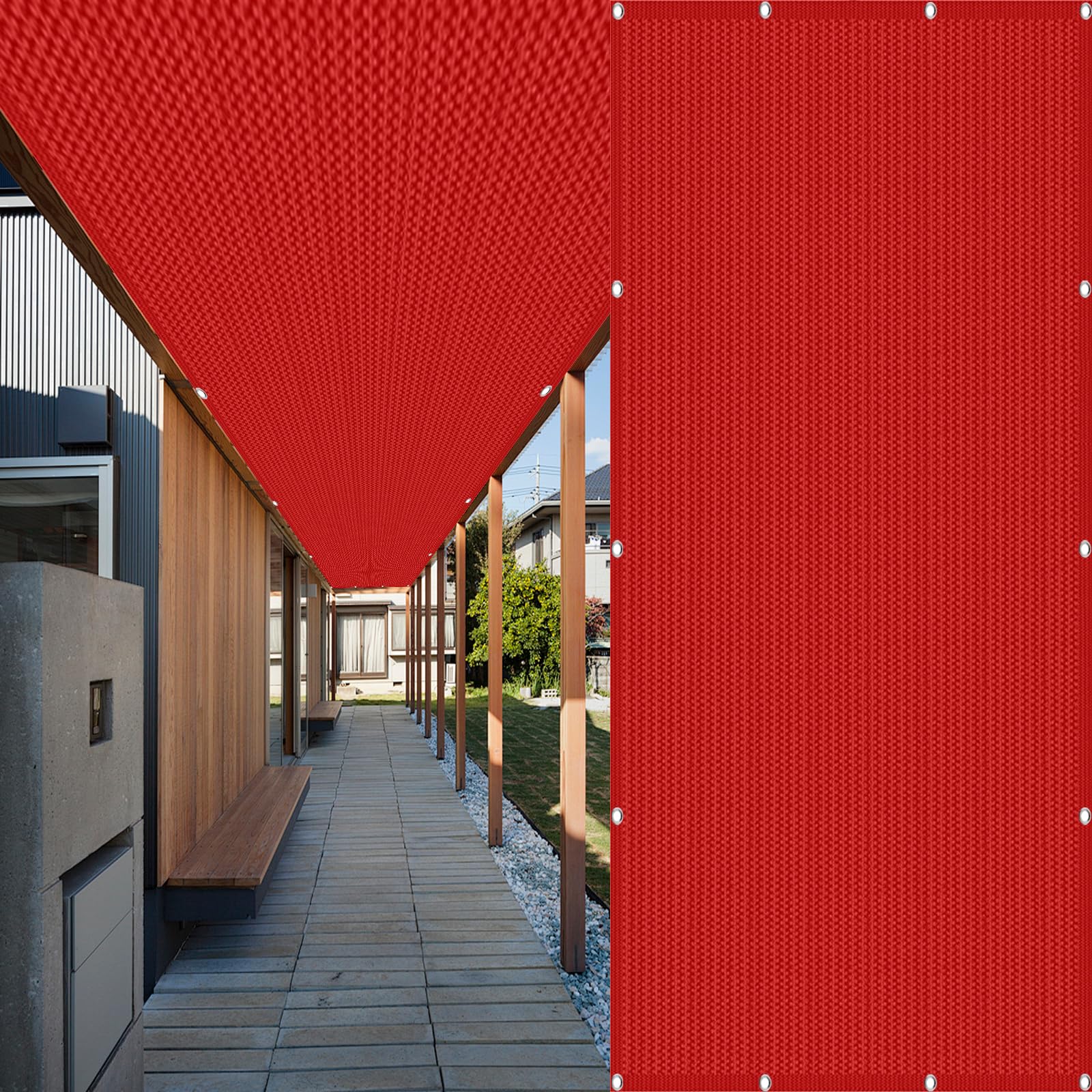 Tissu d'ombrage 160 x 510 cm en HDPE rouge pour balcon et extérieur