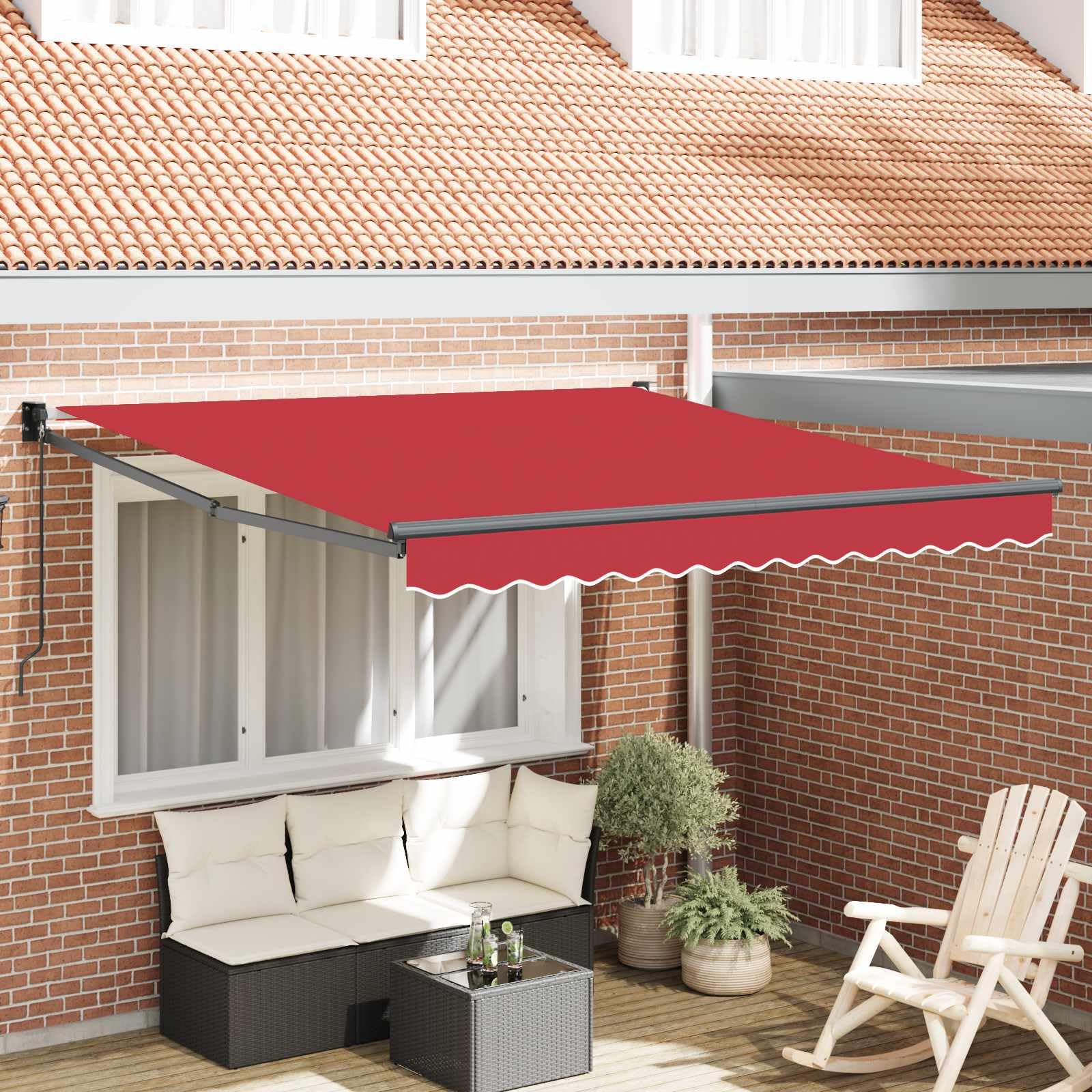 Auvent rétractable rouge 350x250 pour stopper la chaleur sur la terrasse