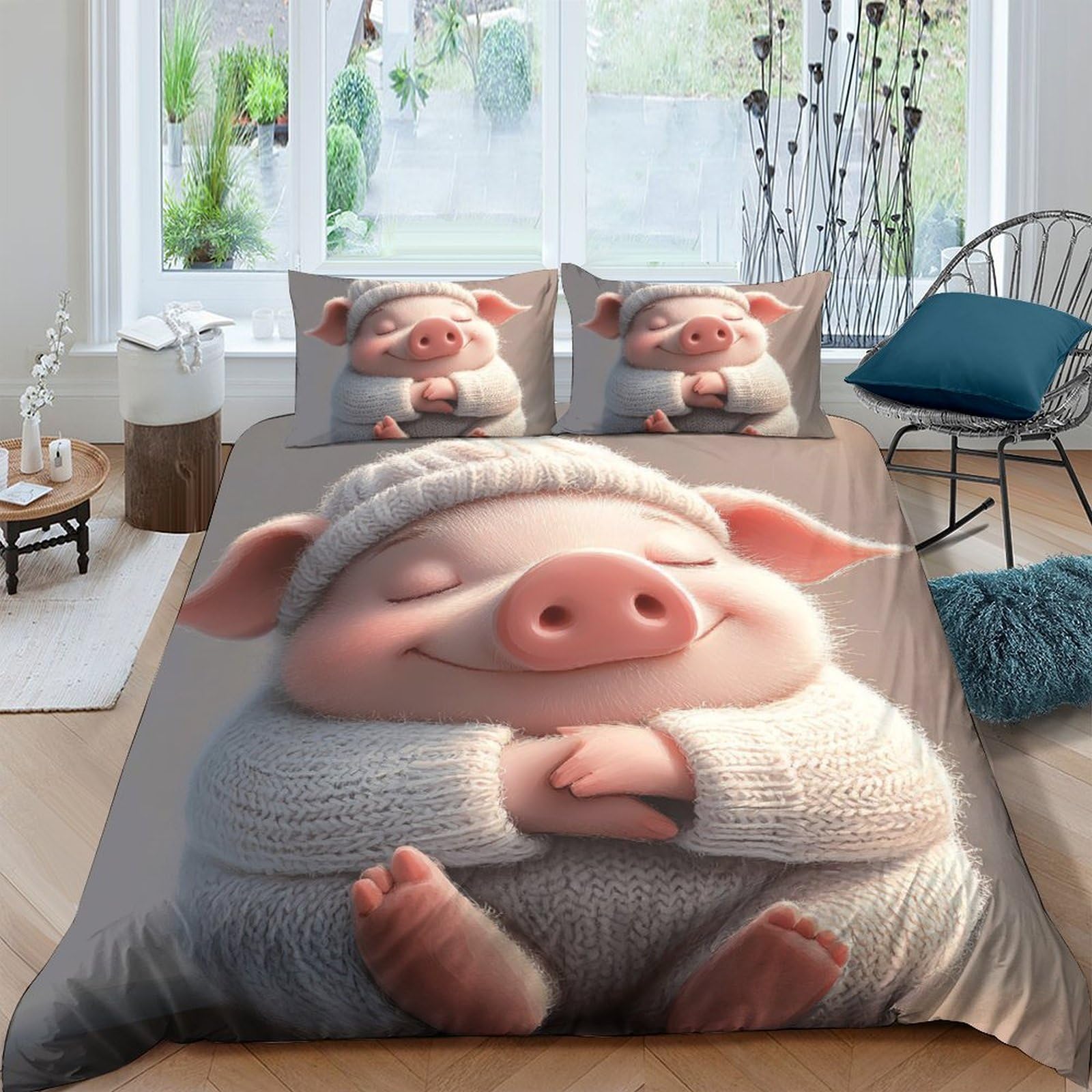 Ctjqhvkz Style-3 3D Printed Cartoon Pig Fitted Sheet Microfiber Soft Bed Cover Animal Pattern For Bedroom Dorm Mattress Protection Single（135X200cm）