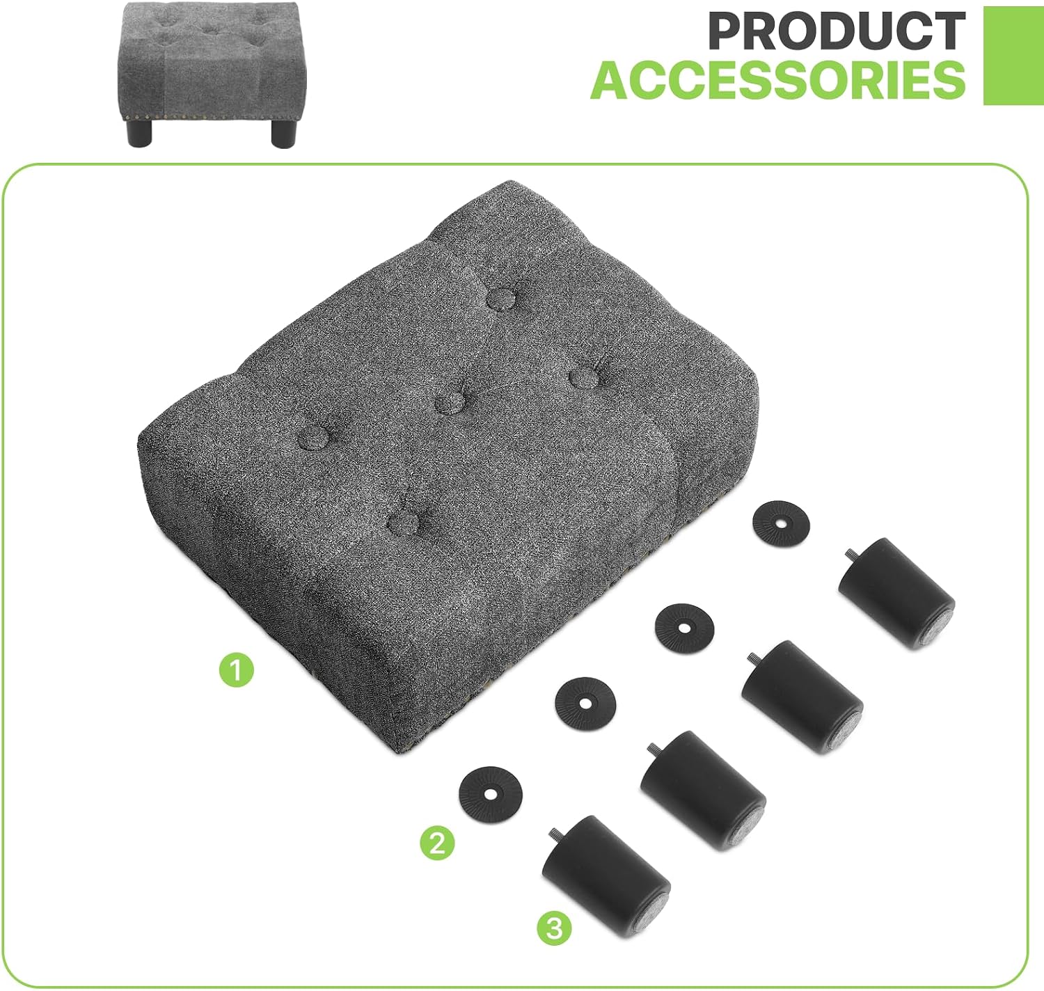 Magshion Small Foot Stool, Tufted Ottoman Stools with Nailhead Trim & Legs, Upholstered Ottoman Footrest with Storage, Stable Footstool for Couch, Living Room, Bedroom, 440lbs Capacity, Dark Gray