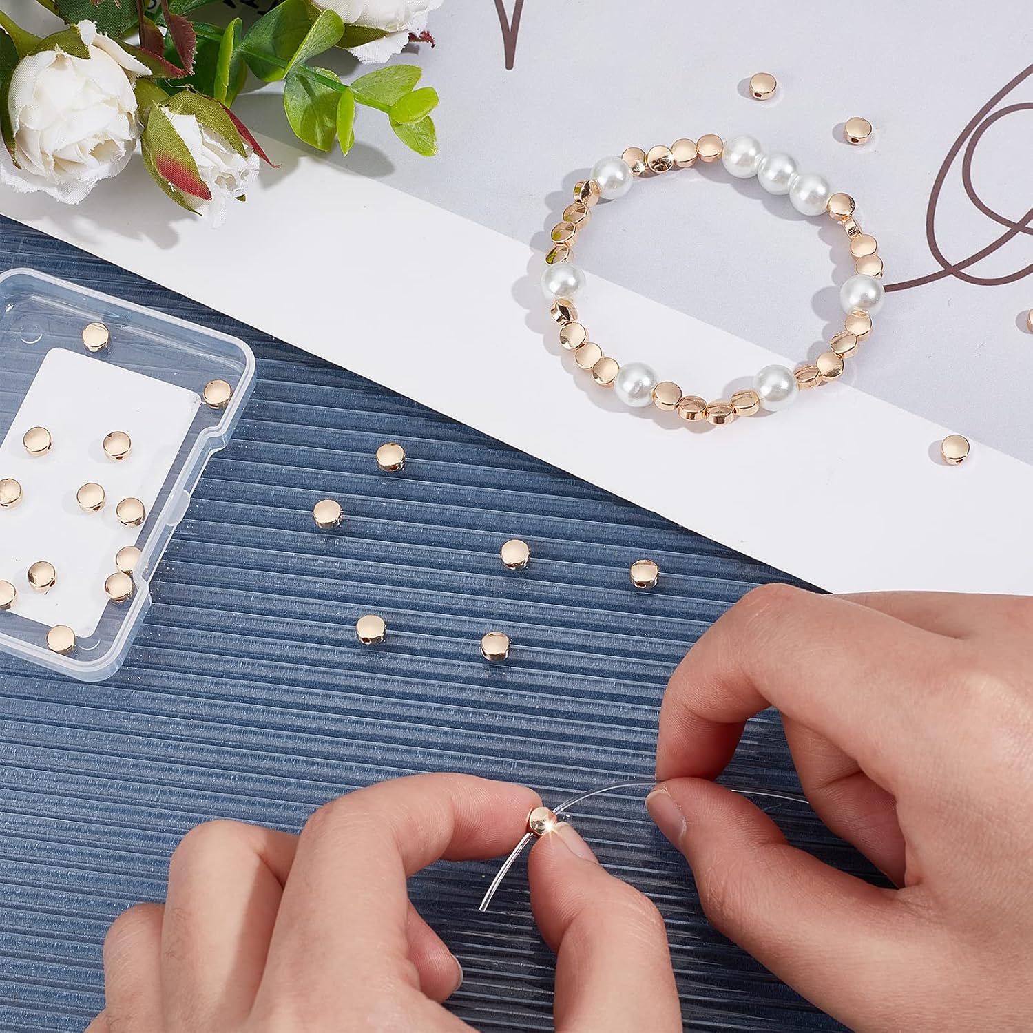 Beebeecraft 1 Box 50Pcs 18K Gold Plated Coin Beads Flat Round Spacer Beads 5x3mm Tiny Coin Disc Loose Beads for Bracelet Necklace Jewelry Making Hole: 1mm