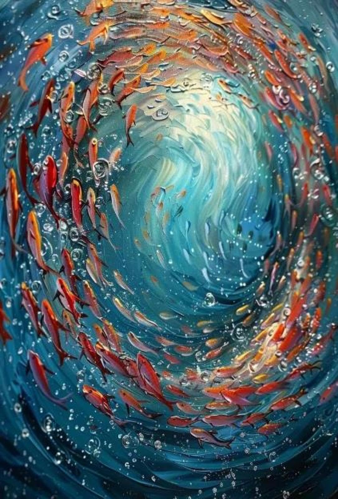 Baibexing Abstract Blue School Of Fish Canvas Painting Texture Underwater World Fish School Wall Art Posters Prints Home Decor A3 60X90Cm Unframed