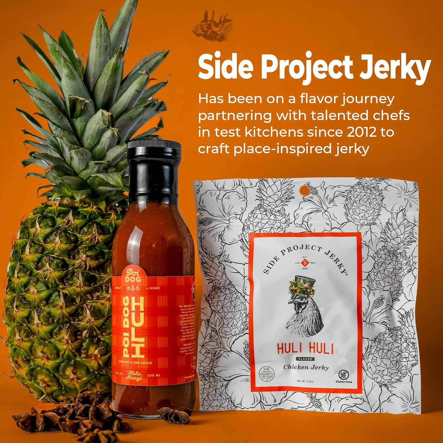 Side Project Jerky - Huli Huli Chicken Jerky - Hawaiian-Inspired Sweet & Savory Flavor - High Protein Snack - Gluten Free - Chef Crafted & Born in Philly - Small Batch - 2 oz Bag (Pack of 3)