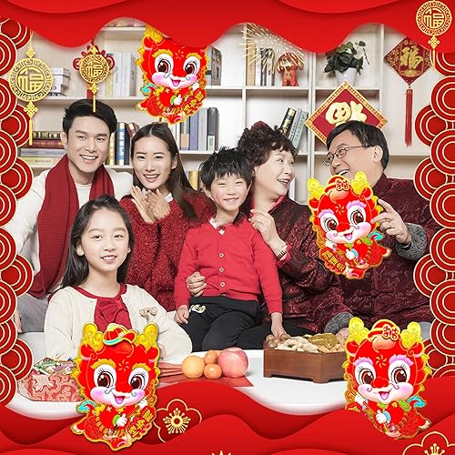 Miniatura 7 de Decoración de año nuevo chino 2024, calcomanías decorativas para puerta de pared de dragón, calcomanías de dragón tradicionales para festivales de