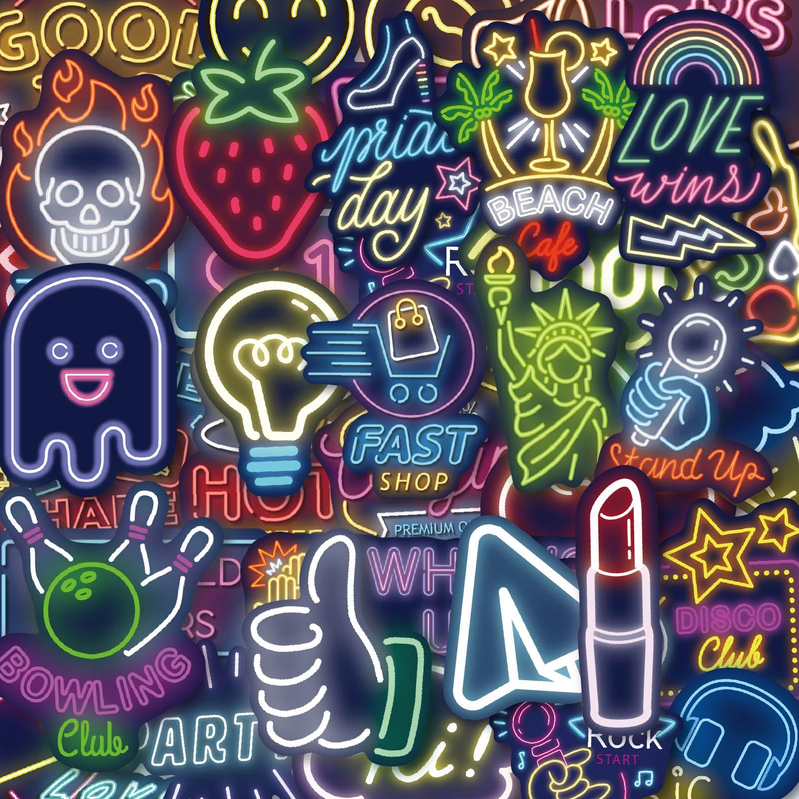 140 Pcs Neon Vinyl Stickers - Waterproof Cool Cute Aesthetic Stickers for Kids Teens Adults | Water Bottle Laptop Classroom Journaling Scrapbook Decor