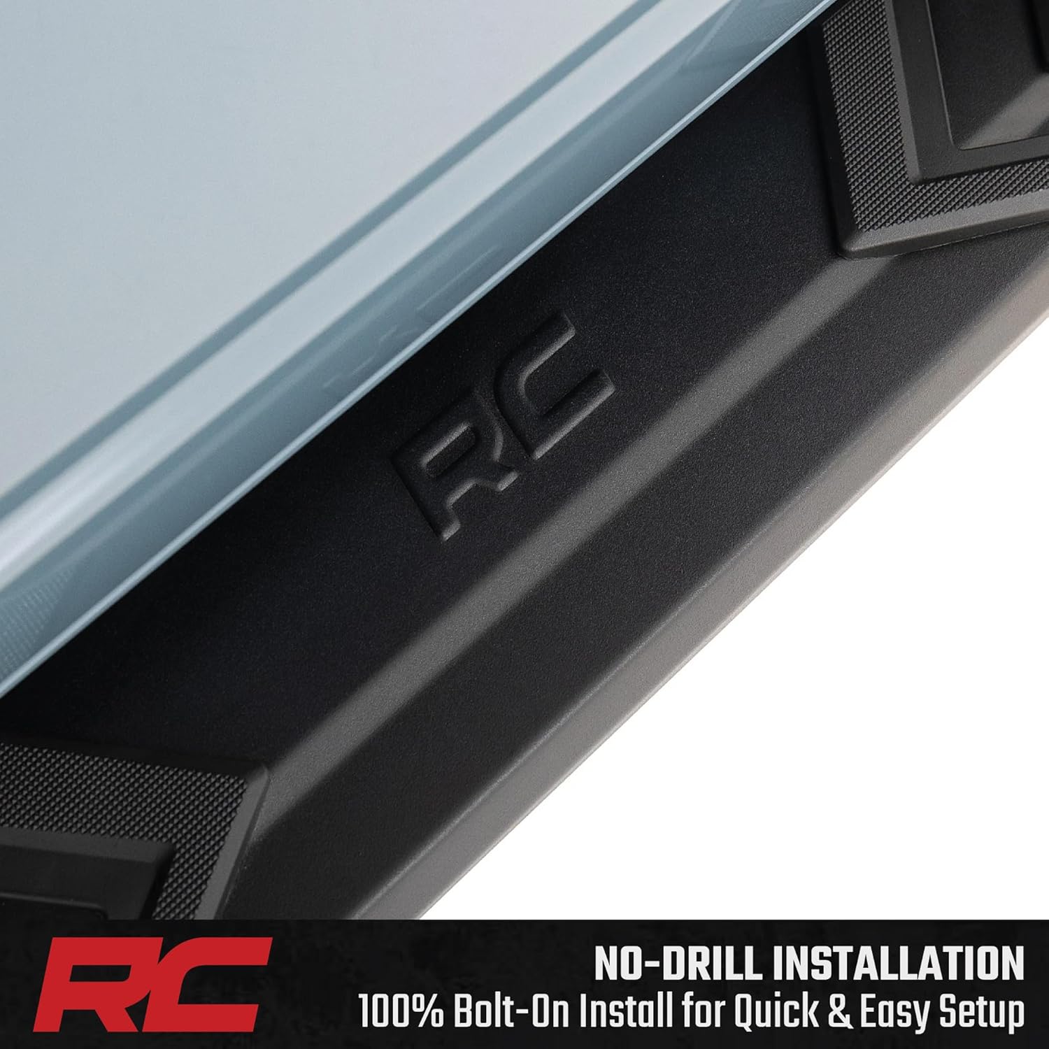 Rough Country BA2 Running Boards for Ford Bronco (2021-2025) 4-Door - 5" Wide Steel Step Bars, Non-Slip Grip Foot Rails, No-Drill Install, Textured Black Side Steps