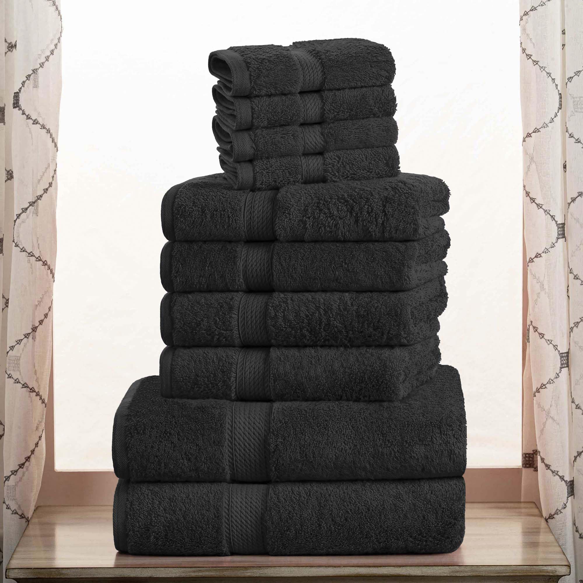 Superior Set di 10 asciugamani in pile di cotone egiziano, include 2 asciugamani da bagno, 4 mani, 4 asciugamani per il viso/salviette, asciugamani ultra morbidi di lusso, essenziali per gli ospiti,