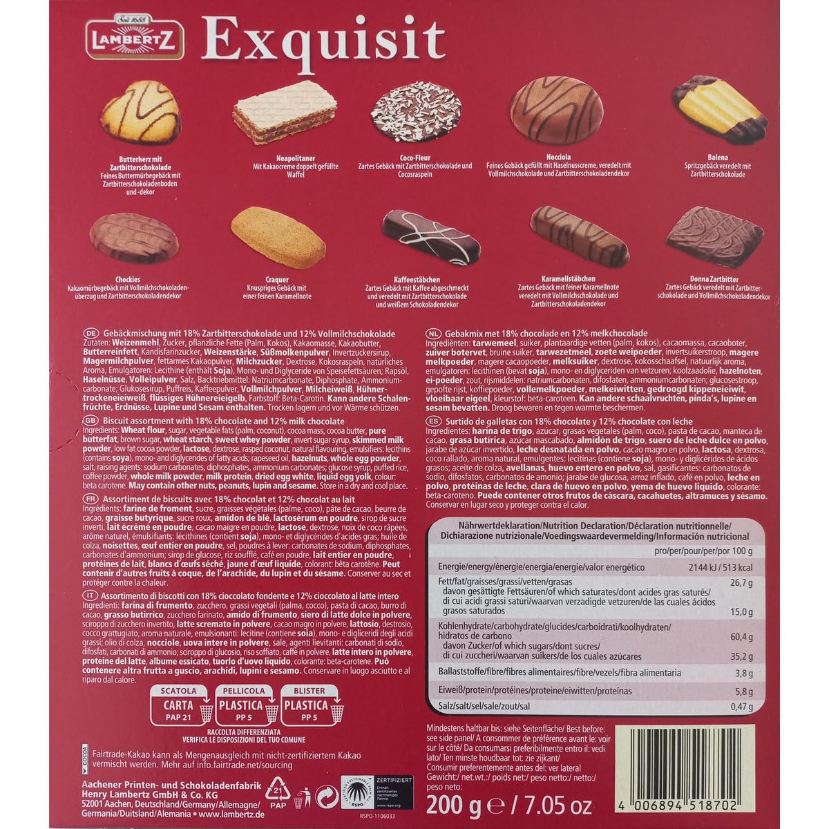 Lambertz Exquisit Mélange de biscuits 4 x 200 g + Italian Gourmet Polpa 400 g