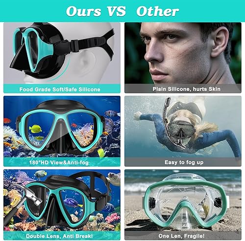 Miniatura 7 de Equipo de esnórquel para adultos, juego de máscara de esnórquel de parte superior seca de 2 piezas, máscara de buceo, equipo de esnórquel, paquetes