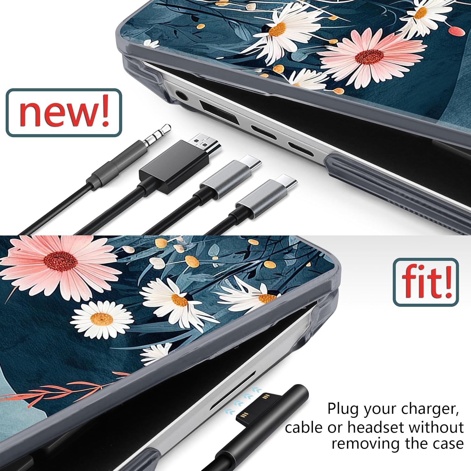 DONGKE Case for Microsoft Surface Laptop (2024), Windows 11 Copilot+ PC, 13.8 Inch Touchscreen Display, Protective Plastic Hard Shell Case with Keyboard Cover & Screen Protector - Sun & Daisies