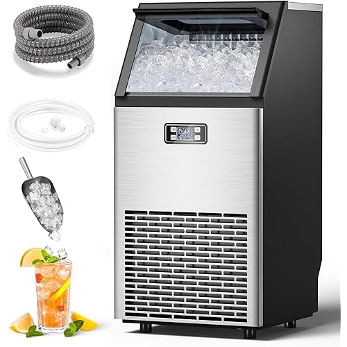 COWSAR Commercial Ice Maker Machine 100Lbs/24H, Stainless Steel Undercounter Ice Maker with 48Lbs Storage Capacity, Self-Cleaning Freestanding Ice Machine for Home, Bar, Restaurant, Office, Outdoor