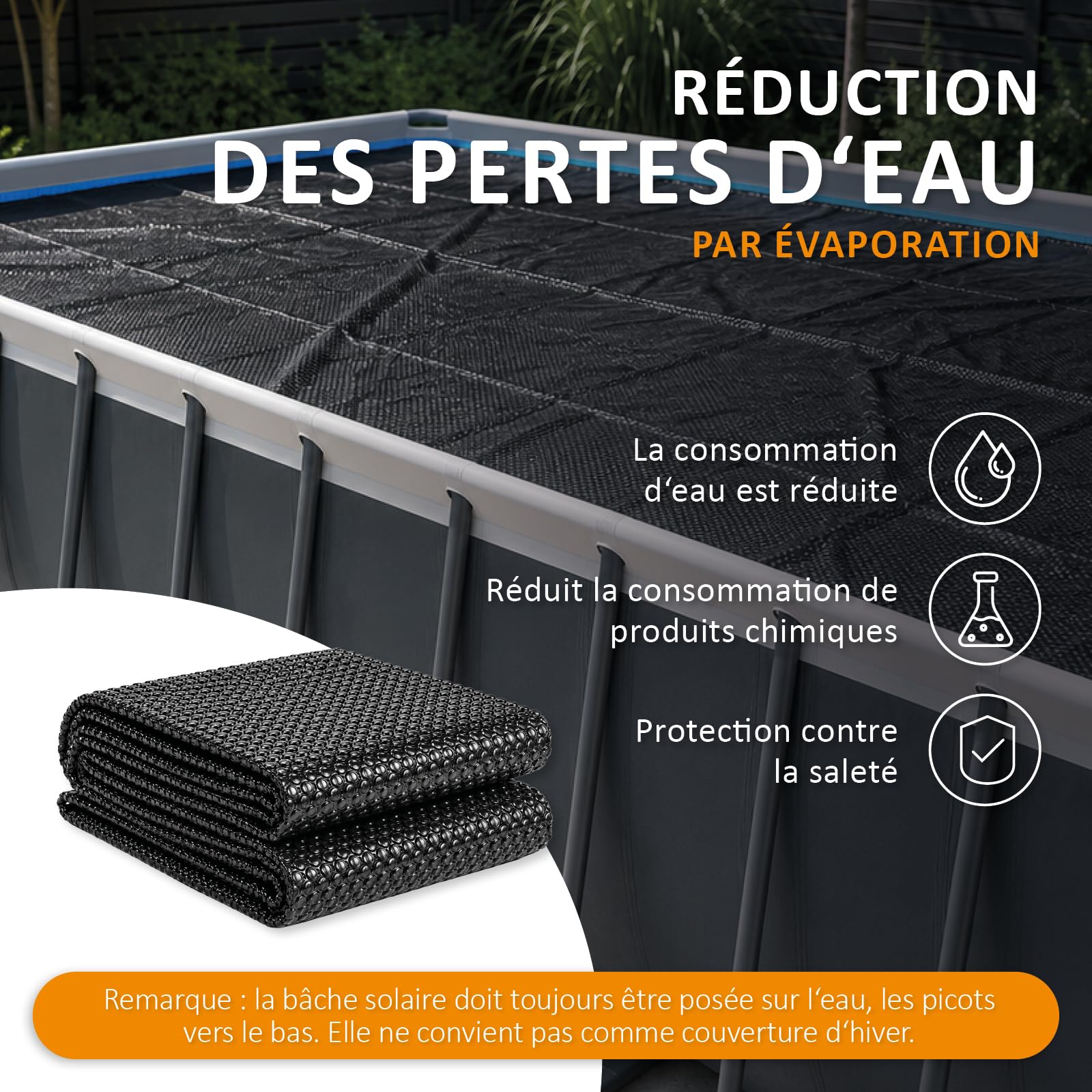 Steinbach Bâche Solaire Plus Ultra 4 pour Bassin rectangulaire 732 x 366 cm - H41214Z - Noir des Deux côtés - Épaisseur du matériau : 400 μm - Bulles d'air de 16 mm - Réduit l'évaporation - Réduit la