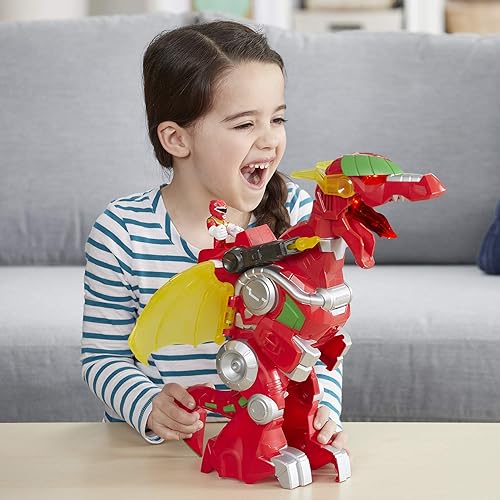 Miniatura 8 de Power Rangers Playskool Heroes Red Ranger & Dragon Thunderzord, figura de acción de 3 pulgadas, Zord, luces y sonidos, juguetes coleccionables para
