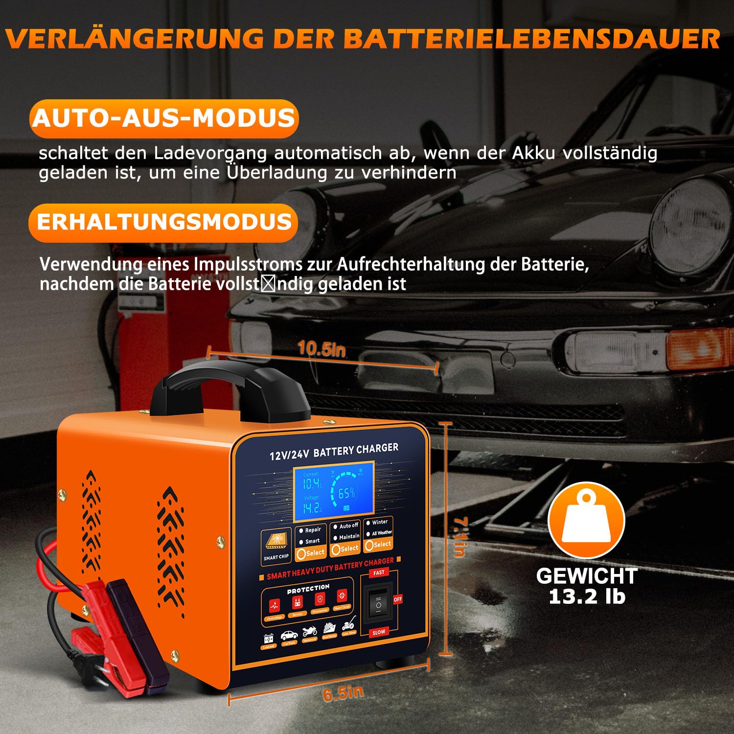 SolaMr 12V/24V Autobatterie Ladegerät & Batterieerhaltungsgerät, Automatisches Intelligentes Batterieladegerät, 0-20A Schnell Erhaltungsladegerät mit Reparatur, Wintermodus, für AGM Auto LKW Motorrad