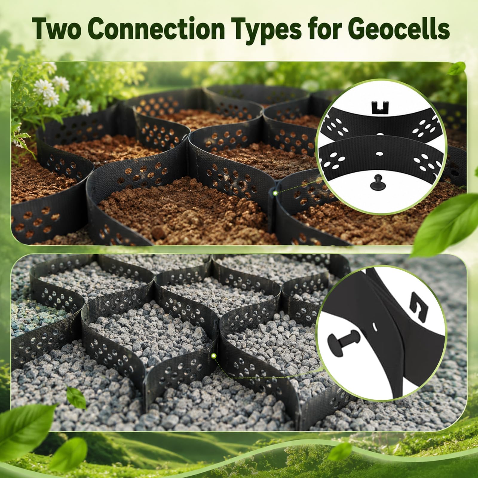 Geogriglia, 5 X 3M Celle Esagonali Per Ghiaia Tappetino Stabilizzatore In Plastica Altezza 5cm Include 40 Ancoraggi Al Suolo E 20 Fissaggi Stabilizzazione Terreno In Hdpe Griglie Prati Griglie Ghiaia