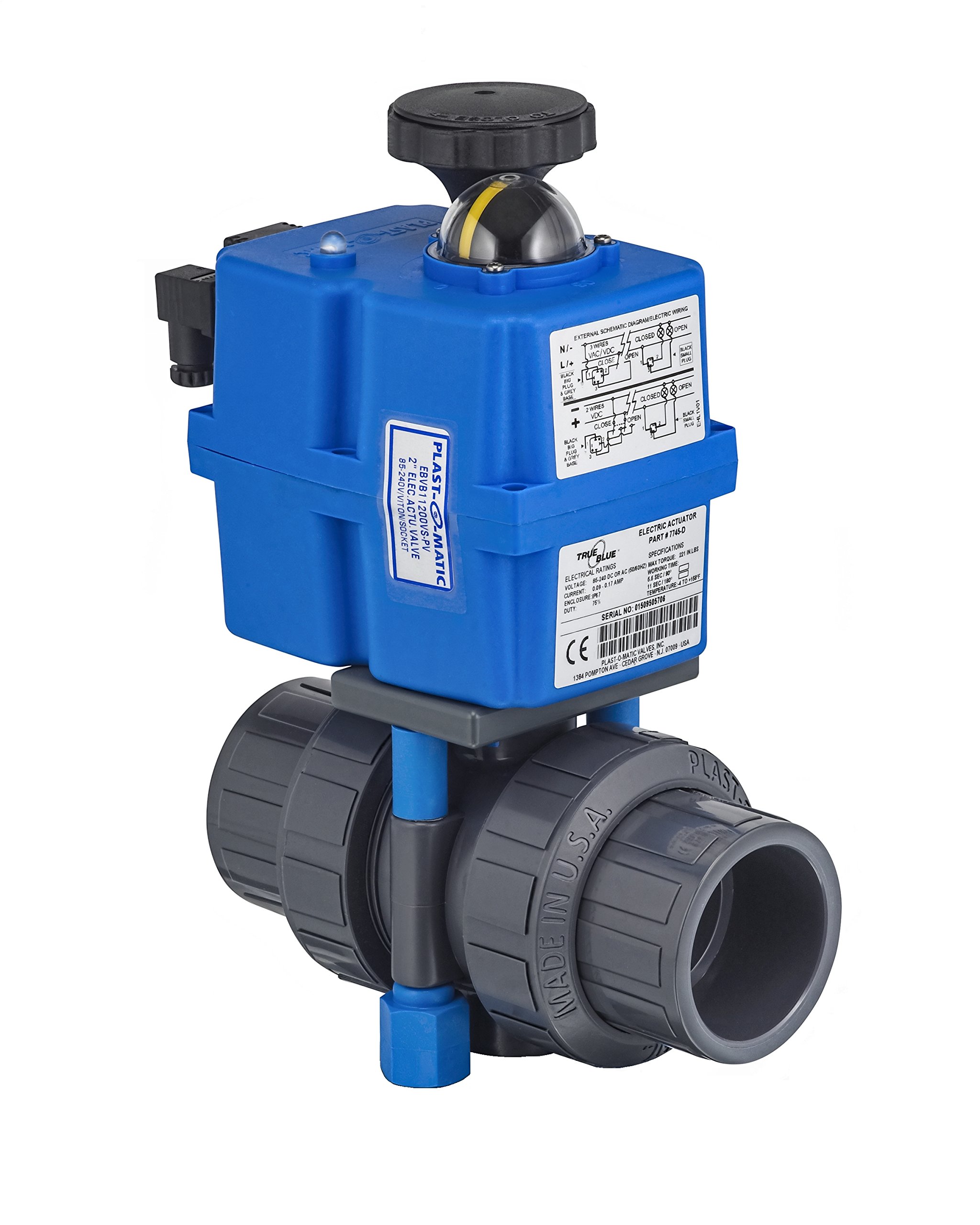 EBVB1-1-075VT-PP PVC Electronic Actuated Ball Valve, 3/4" Pipe Size, 85-240 VAC/VDC Voltage