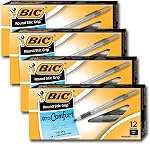 BIC Stylos à rotule ronds Stic Grip BLACK Boîte à dozes moyenne, 12 Nombre (paquet de 1)
