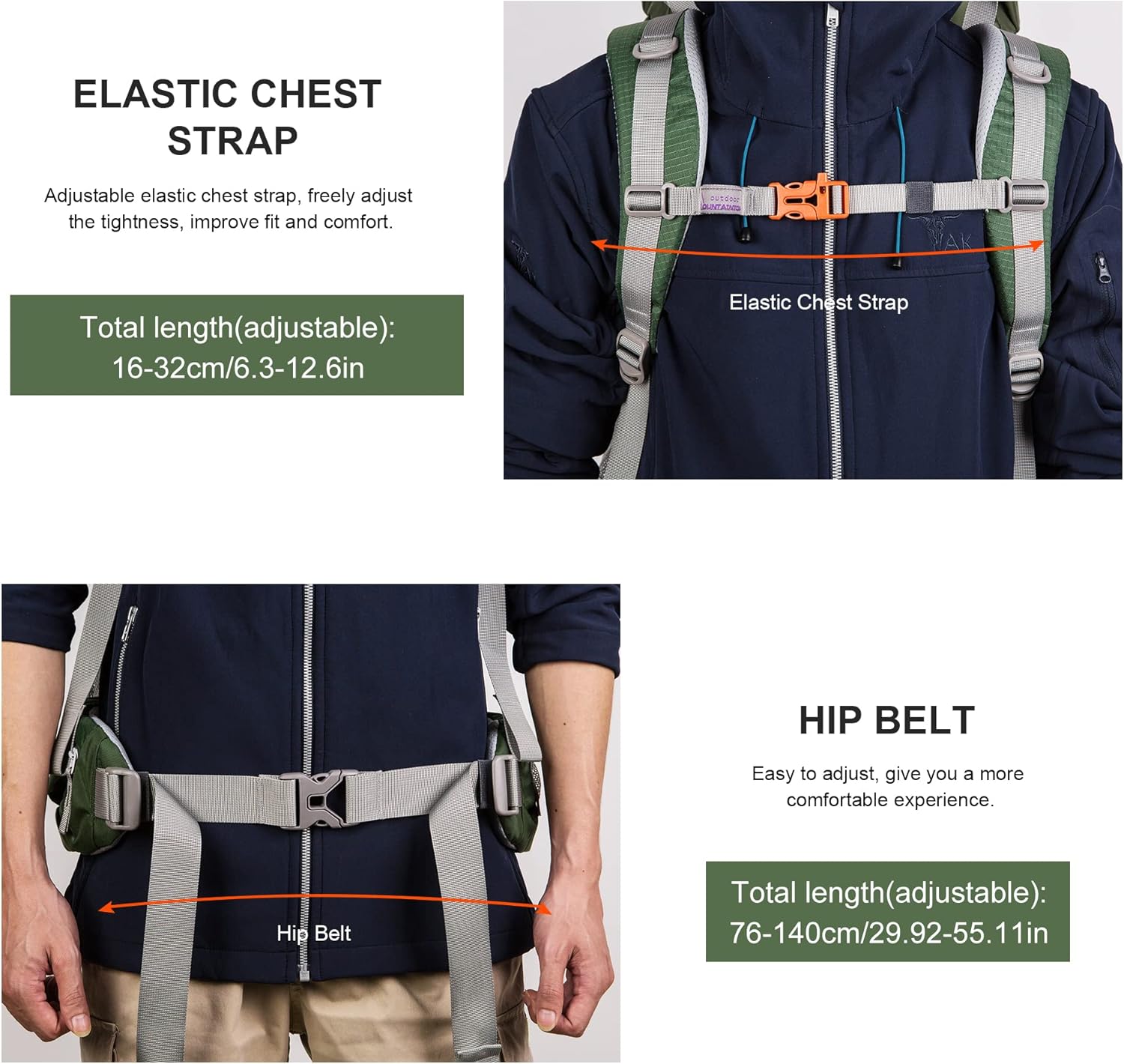 MOUNTAINTOP 70L/75L Internal Frame Hiking Backpack for Men Women with Rain Cover 70l-darkgreen