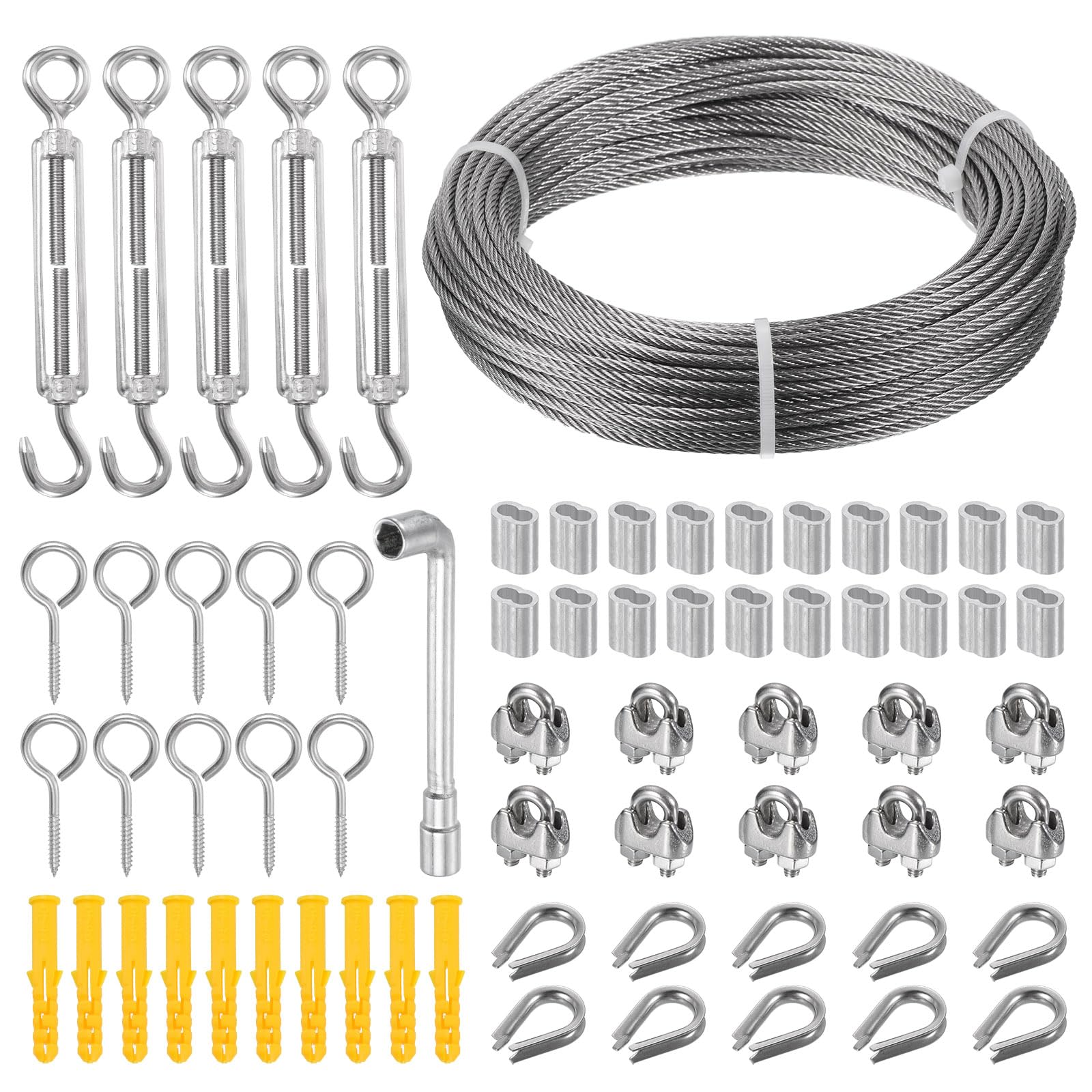M METERXITY Kit Tenditore D'Acciaio Con Turnbuckle Cavo Per Illuminazione Sospesa Ringhiera, Con Piedi Cavo In Acciaio Inox E Accessori Sufficienti Per Esterno/Giardino.