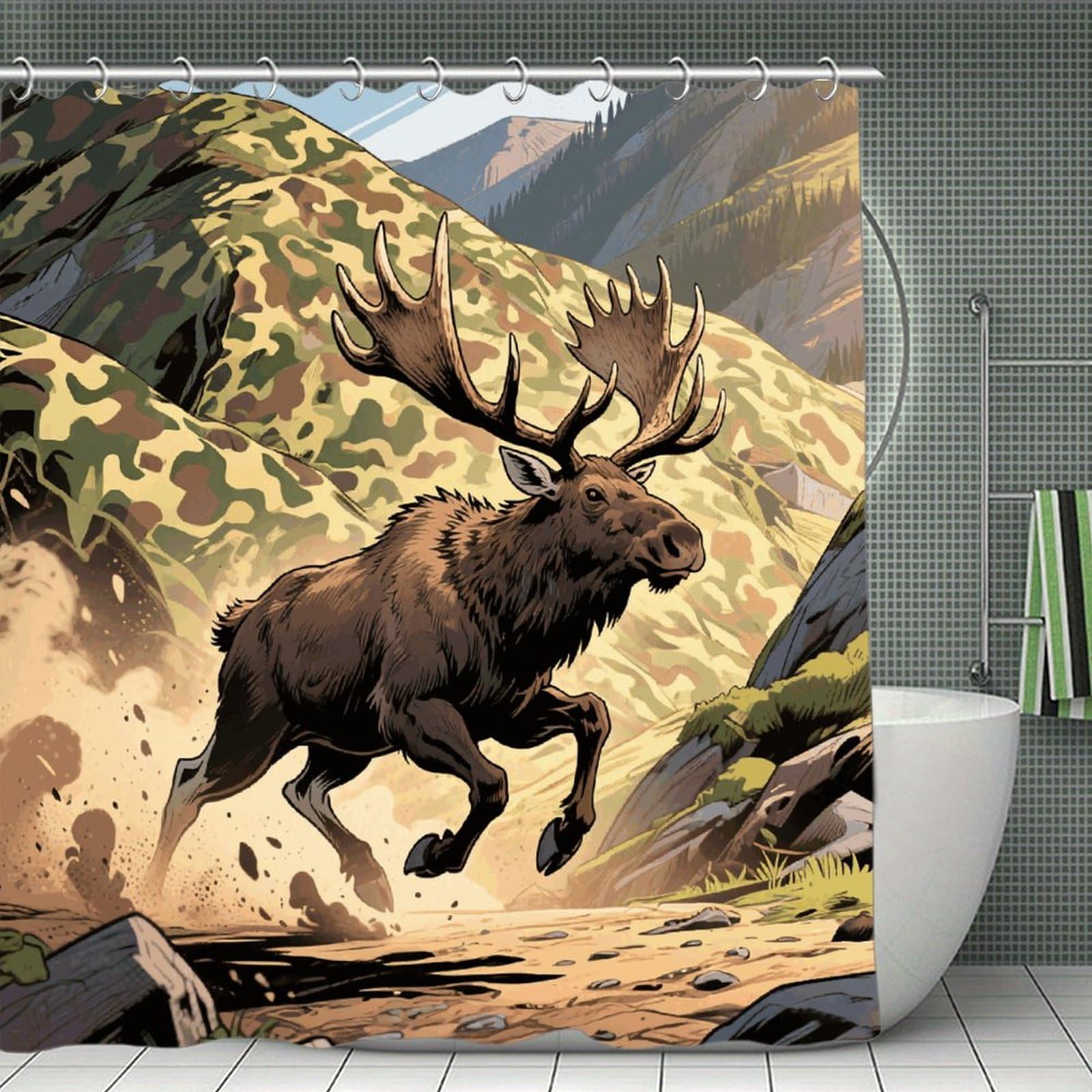 VstaDank Hunting Camo Deer Shower Curtain Waterproof Bathroom Shower Curtain with C Type Hooks Soft Lightweight Shower Curtains Liner Washable Polyester Cloth Shower Liner 71x71 Inch