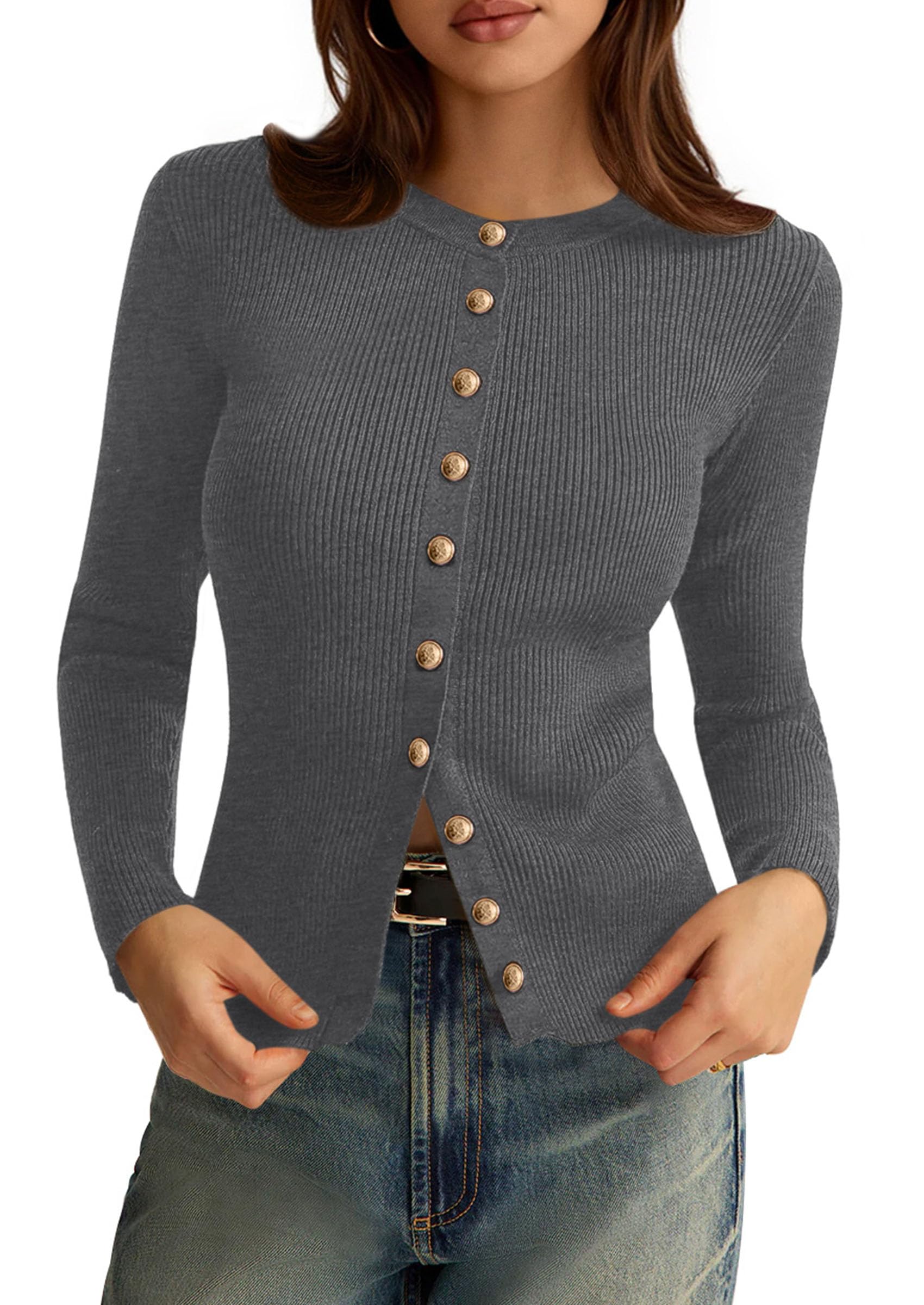 Gray Women's Fall Lightweight Cardigan Sweaters