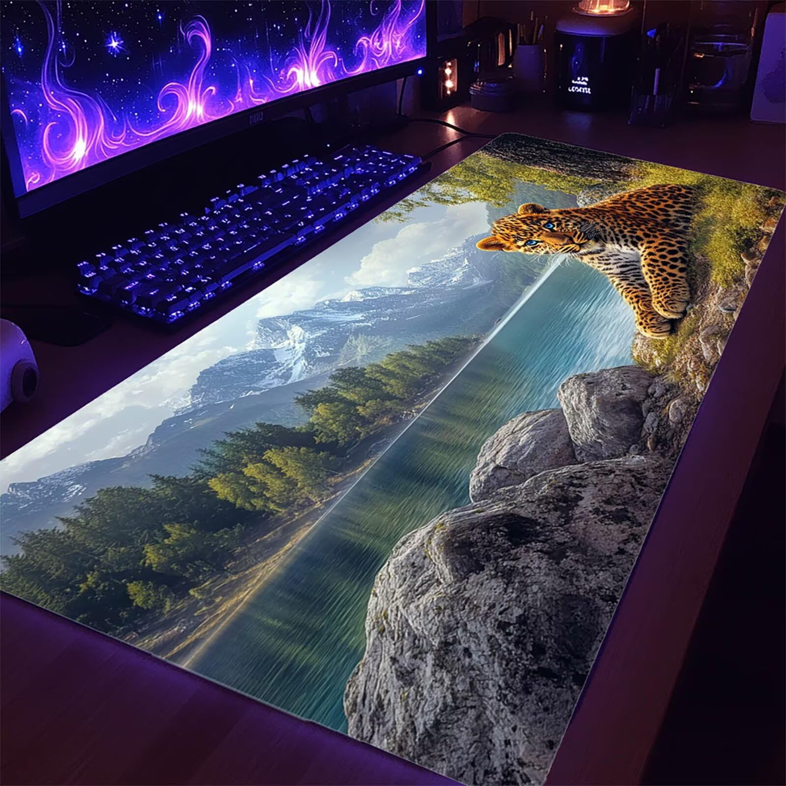 Wodoodporna podkładka pod mysz w panterkę xxl 1000 x 500 x 3 MM podkładka pod mysz zwierzęcą podkładka do gier zszyte krawędzie poprawiają precyzję i szybkość do dekoracji domu biura prezent model3919