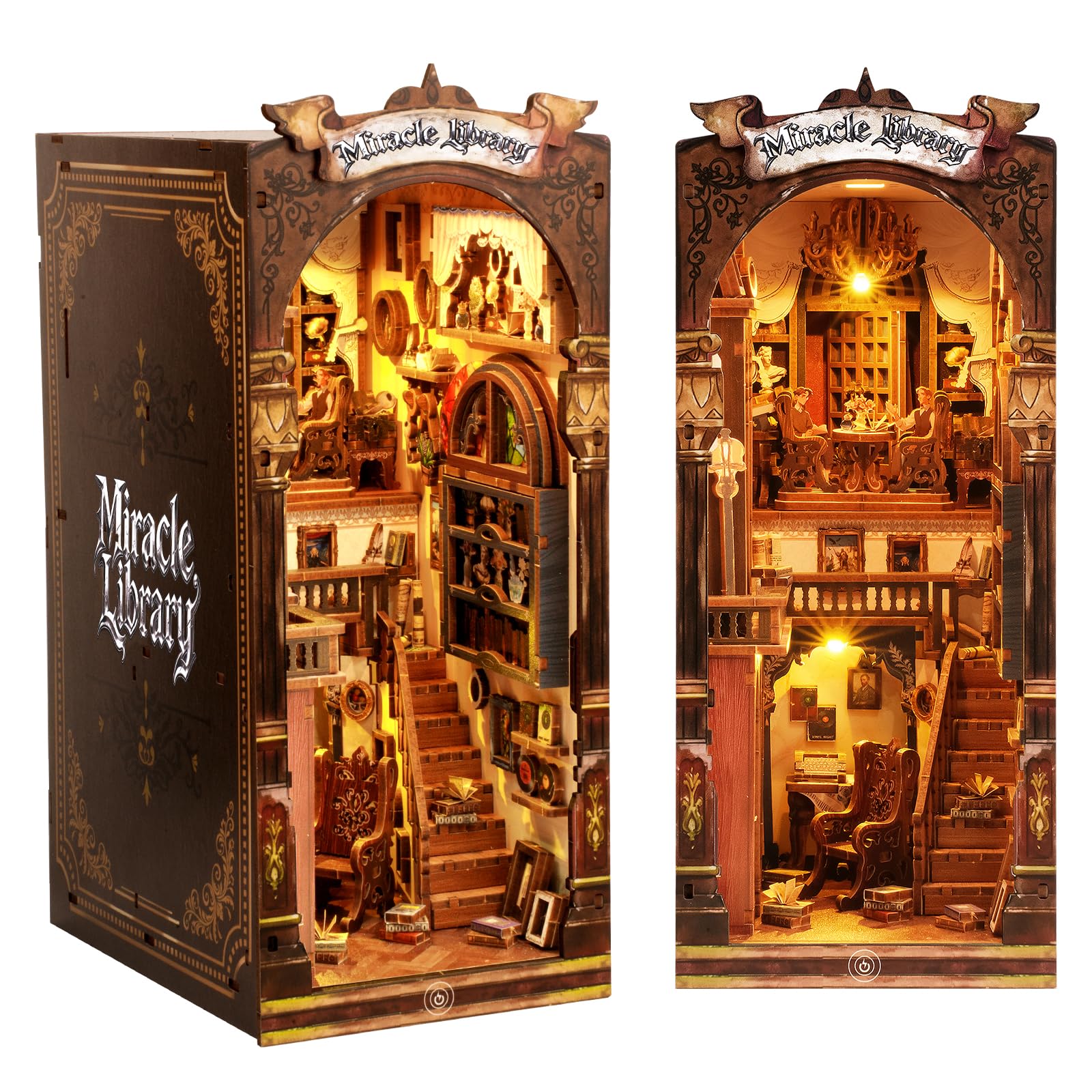 Goody King 371Pcs Retro Library Book Nook Kit – 3D Wooden Puzzle with LED Lighting, DIY Miniature Scene Craft for Adults, Ideal Birthday Desktop Display & Adult Craft Project