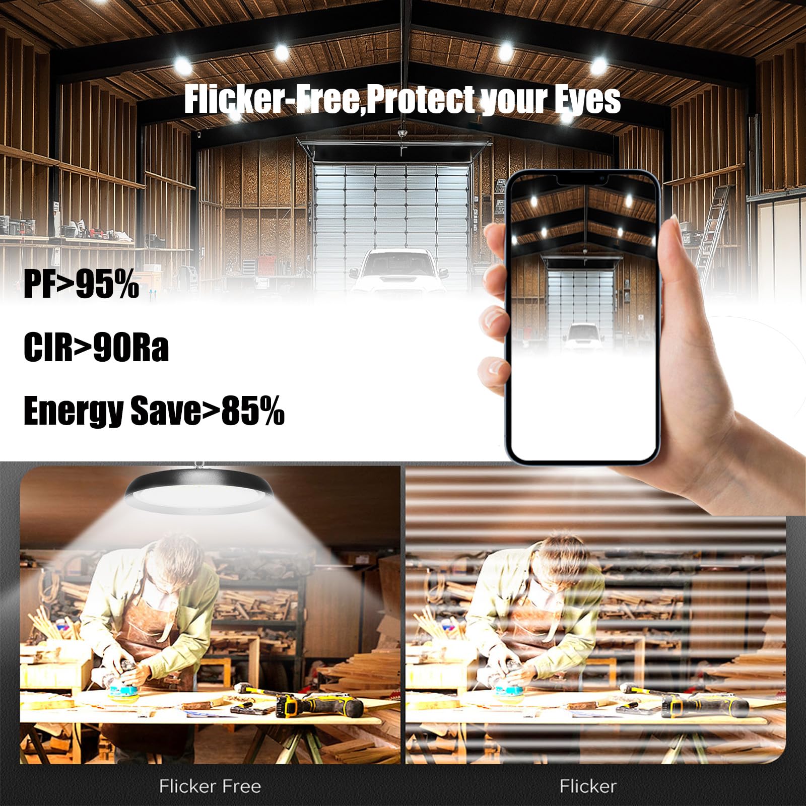 8Pack 200W UFO LED High Bay Light 30000lm 6000K Daylight 2000W Equivalent with 59inch US Plug Cable Garage — view 5