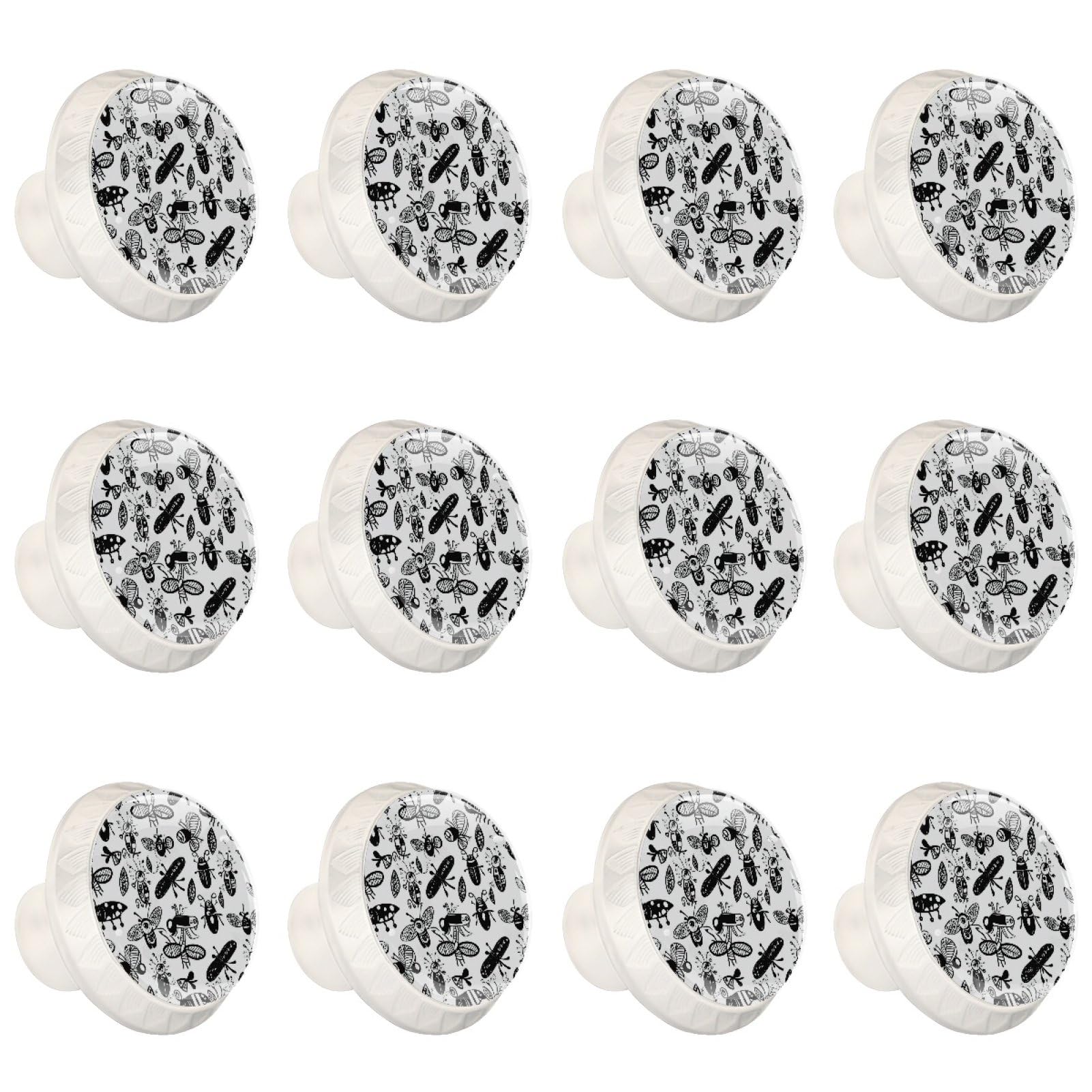 Boutons de meuble en verre cristal d'une clarté absolue avec motifs graphiques noirs