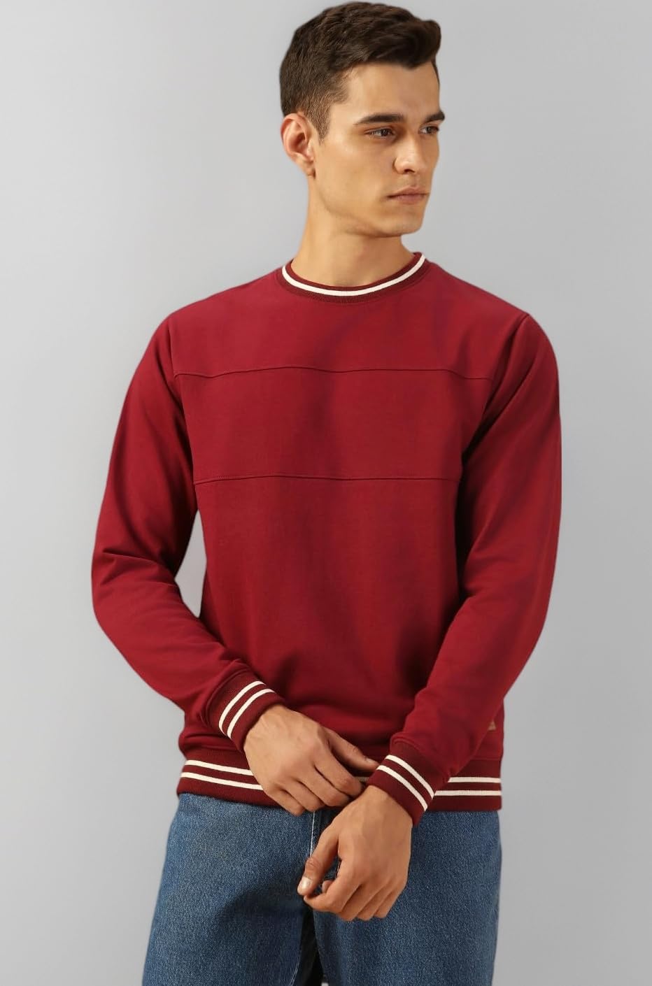 Men Solid Polycotton Regular Fit Full Sleeves Pullover Sweatshirts