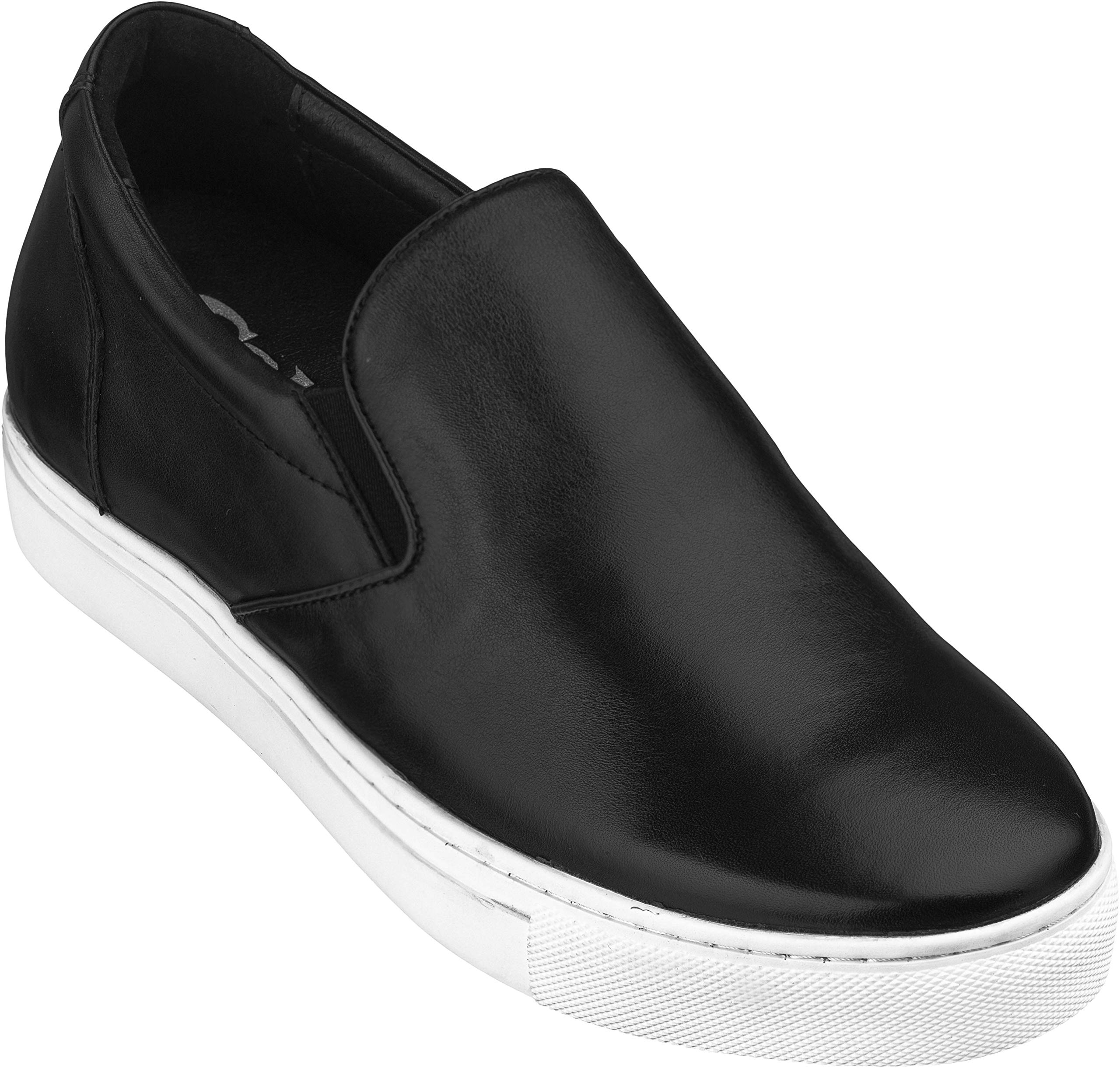 CALTO Men's Invisible Height Increasing Elevator Shoes - Black Leather Slip-on Lightweight Casual Loafers - 2.4 Inches Taller - T1021 - Size 10 D(M)