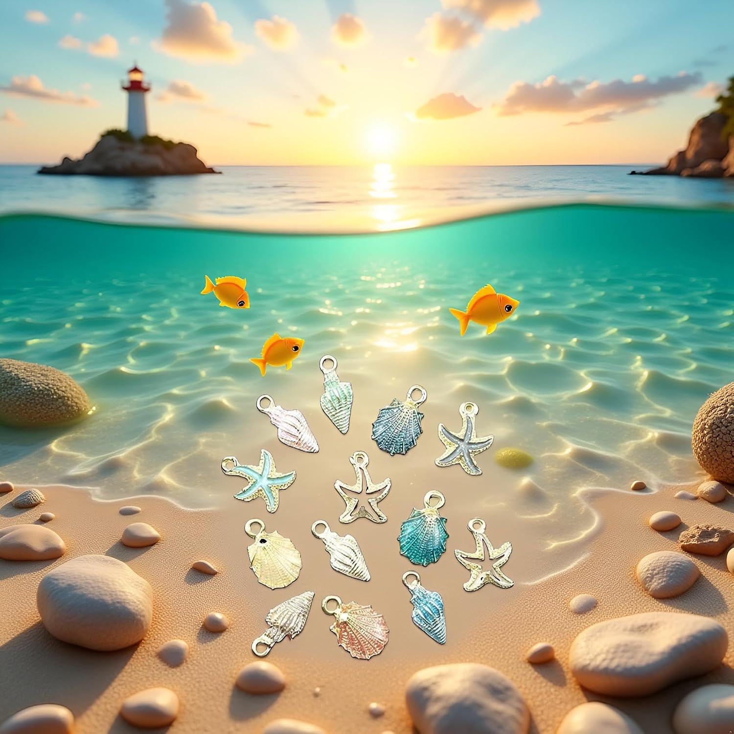 13 Pcs Starfish Conch Sea Shell Pendants Mixed Random DIY Charms Sea Necklace Pendant for Women Jewelry Handmade Nautical Ocean Shell Enamel Craft Accessory and Creative Jewelry Making Charms