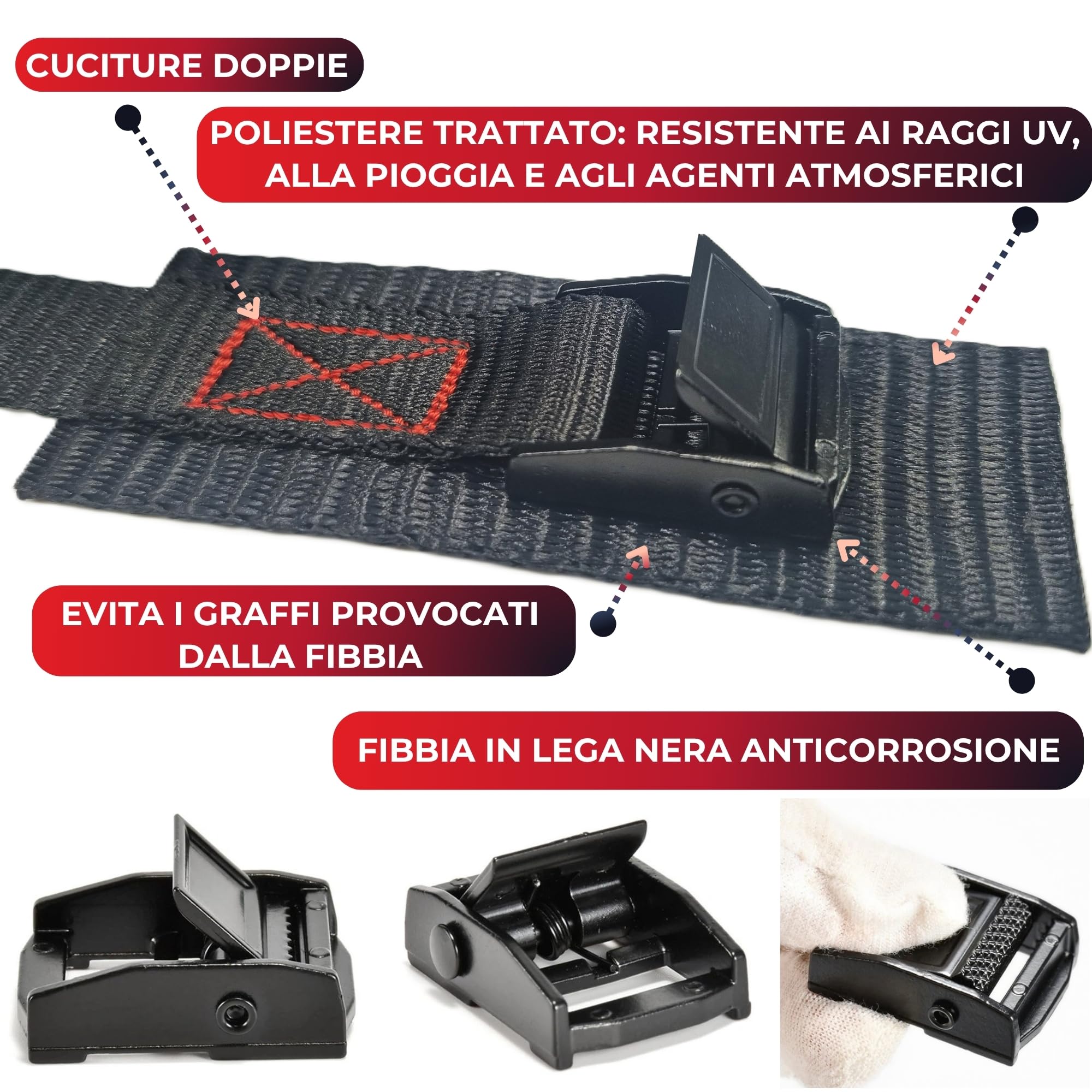 Cinghie per Portabici - Cinghie di Fissaggio Corte con Protezione per Porta Bici da Muro e Portapacchi Auto, Tetto e Posteriore - Set 4 Cinghiette di Fissaggio da 35 cm