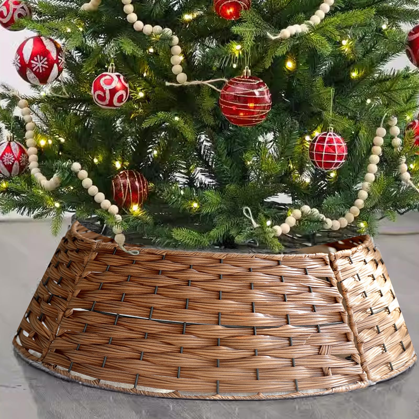 Gonna Per Albero Di Natale In Rattan Grigia: Decorazione Riutilizzabile, Copribase Elegante, Per Feste Natalizie