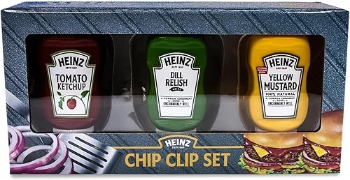 Miniatura 2 de Heinz - Juego de 3 clips para chips para botellas, incluye ketchup, mostaza, condimento, útil como decoración de cocina del hogar, abrazaderas de