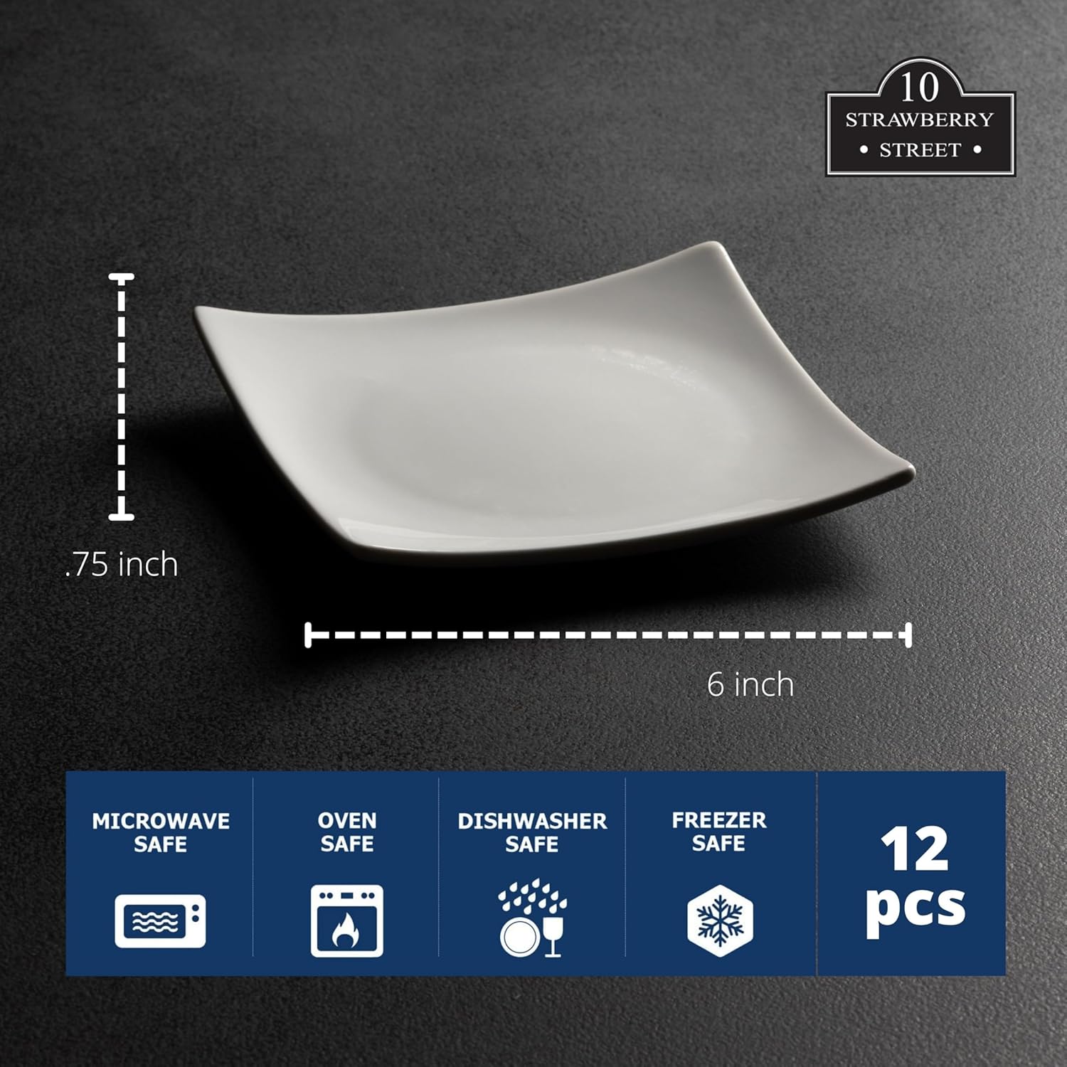 10 Strawberry Street 6" Catering Square Coupe Appetizer Plate, Set of 12,White