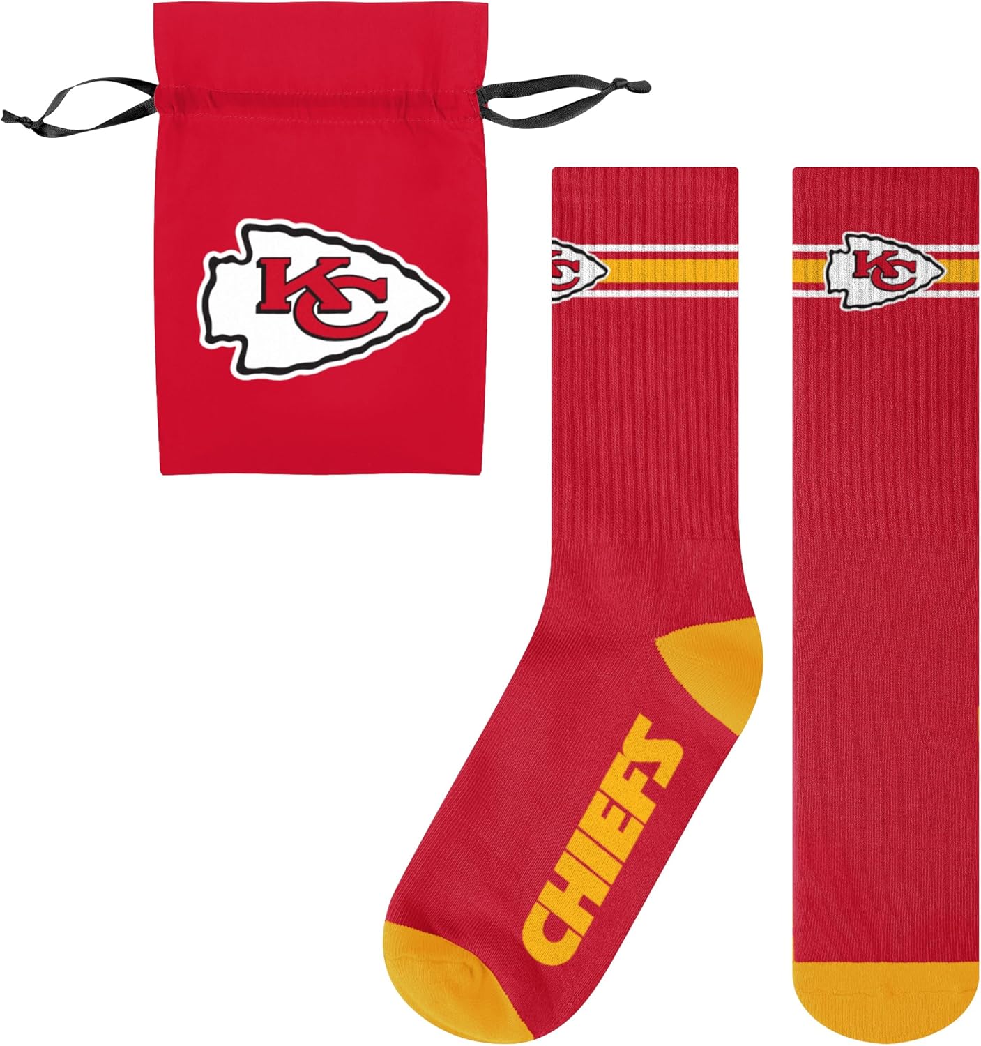 FOCO NFL Men's Official Primary Logo Wordmark Premium Crew Socks With Drawstring Ornament Bag - Image 2